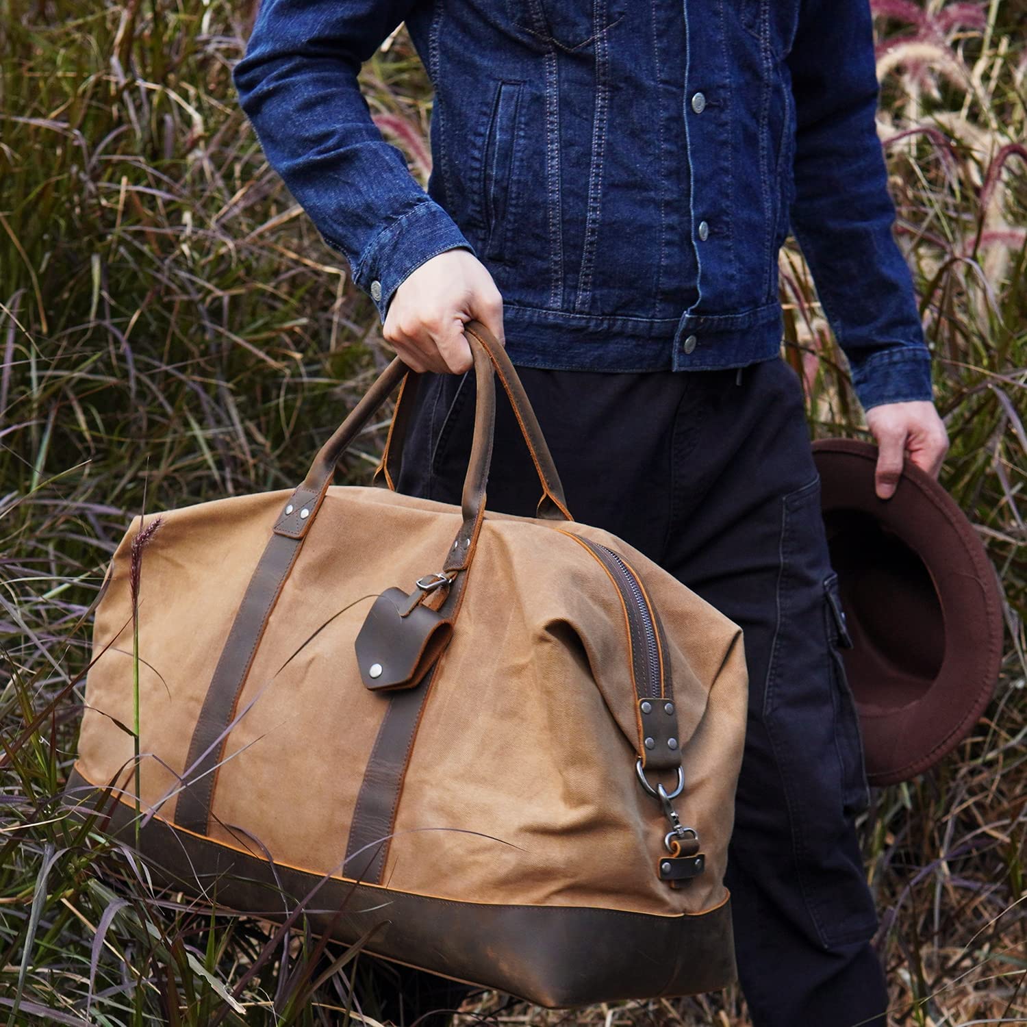 Leather canvas travel bag Clearance