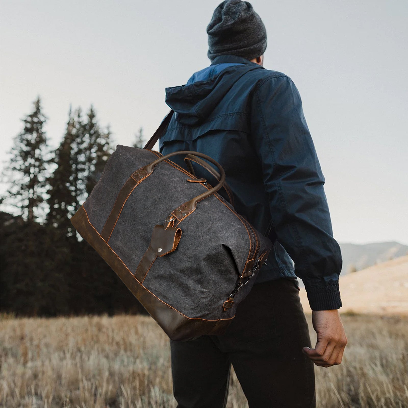 Polare 23/20 Waterproof Travel Duffel Bag Waxed Canvas Cowhide Leath