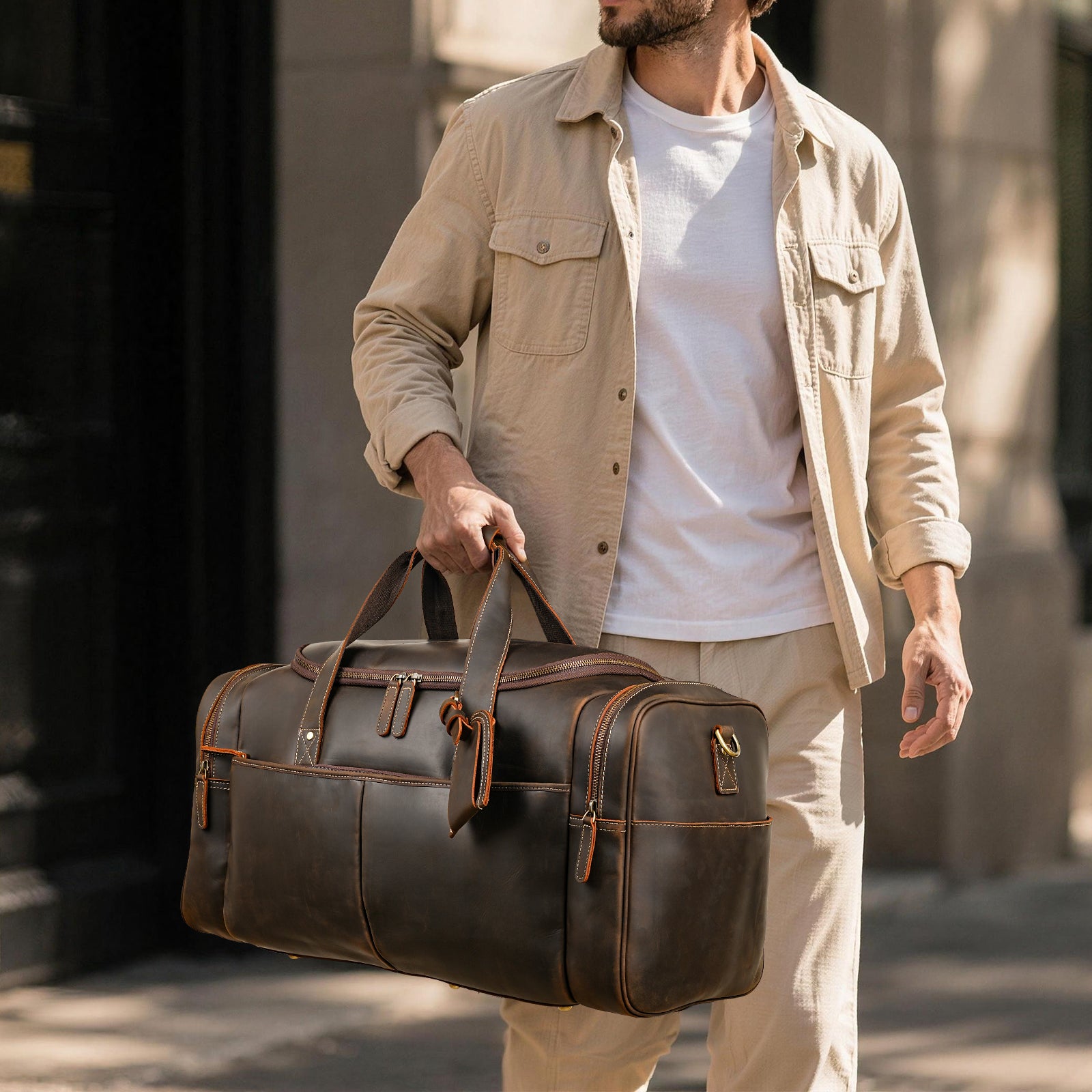 Full Grain Leather Weekender Bag for Men overnight travel carry bag