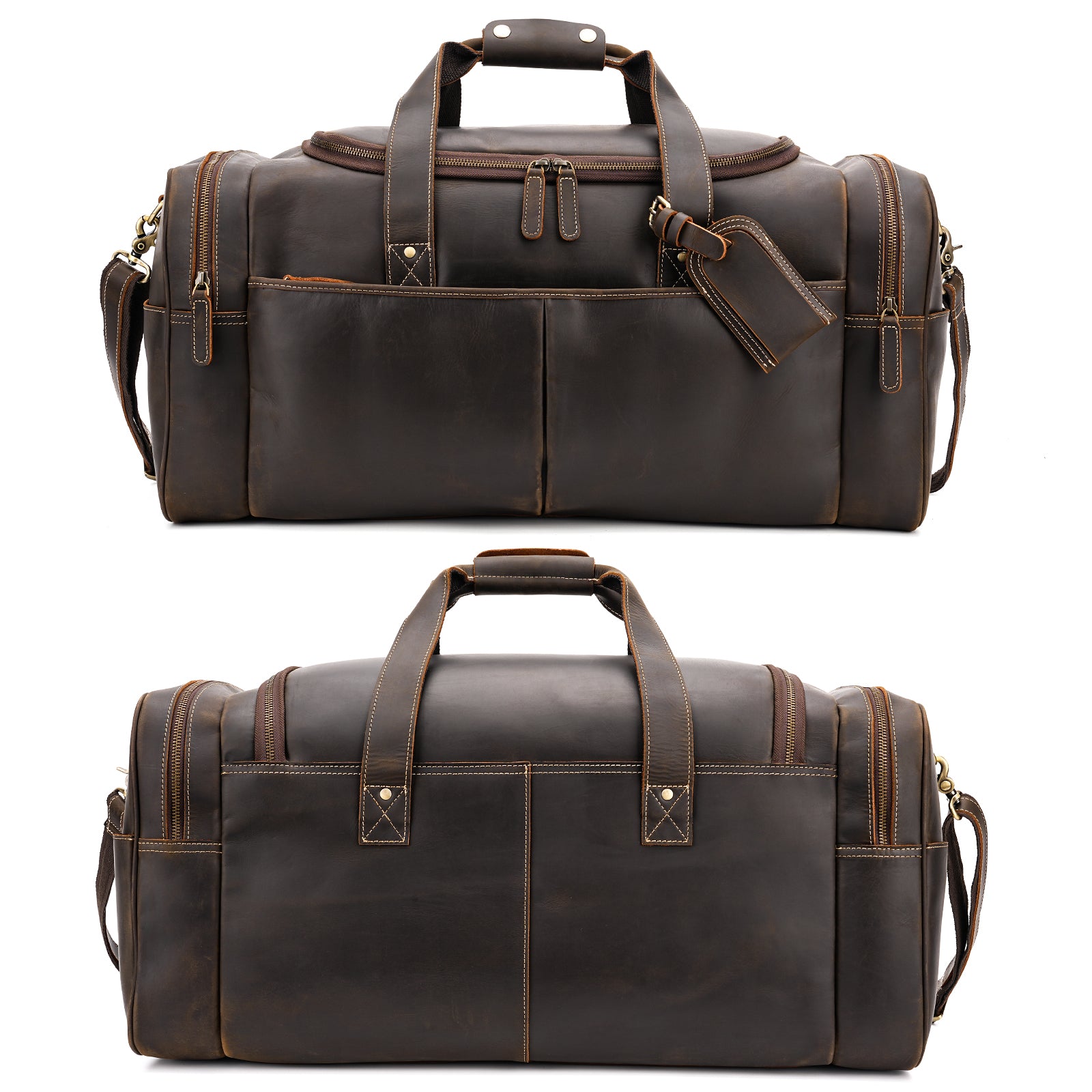 Full Grain Leather Weekender Bag for Men classic leather duffel design