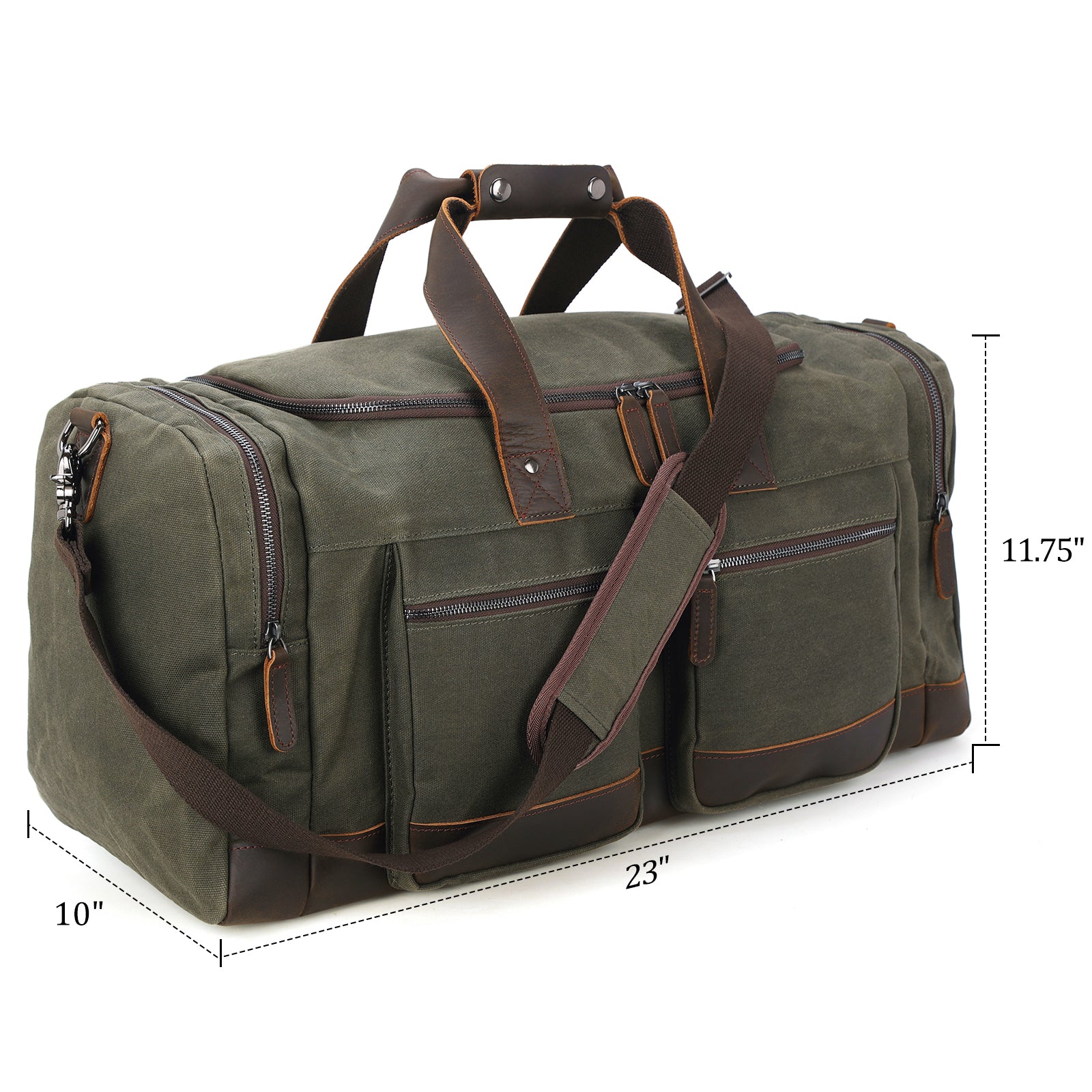 Polare 23” Waxed Canvas Cowhide Leather Waterproof Travel Duffel Bag Trim  Luggage Weekender Overnight Carry on Hand Bag