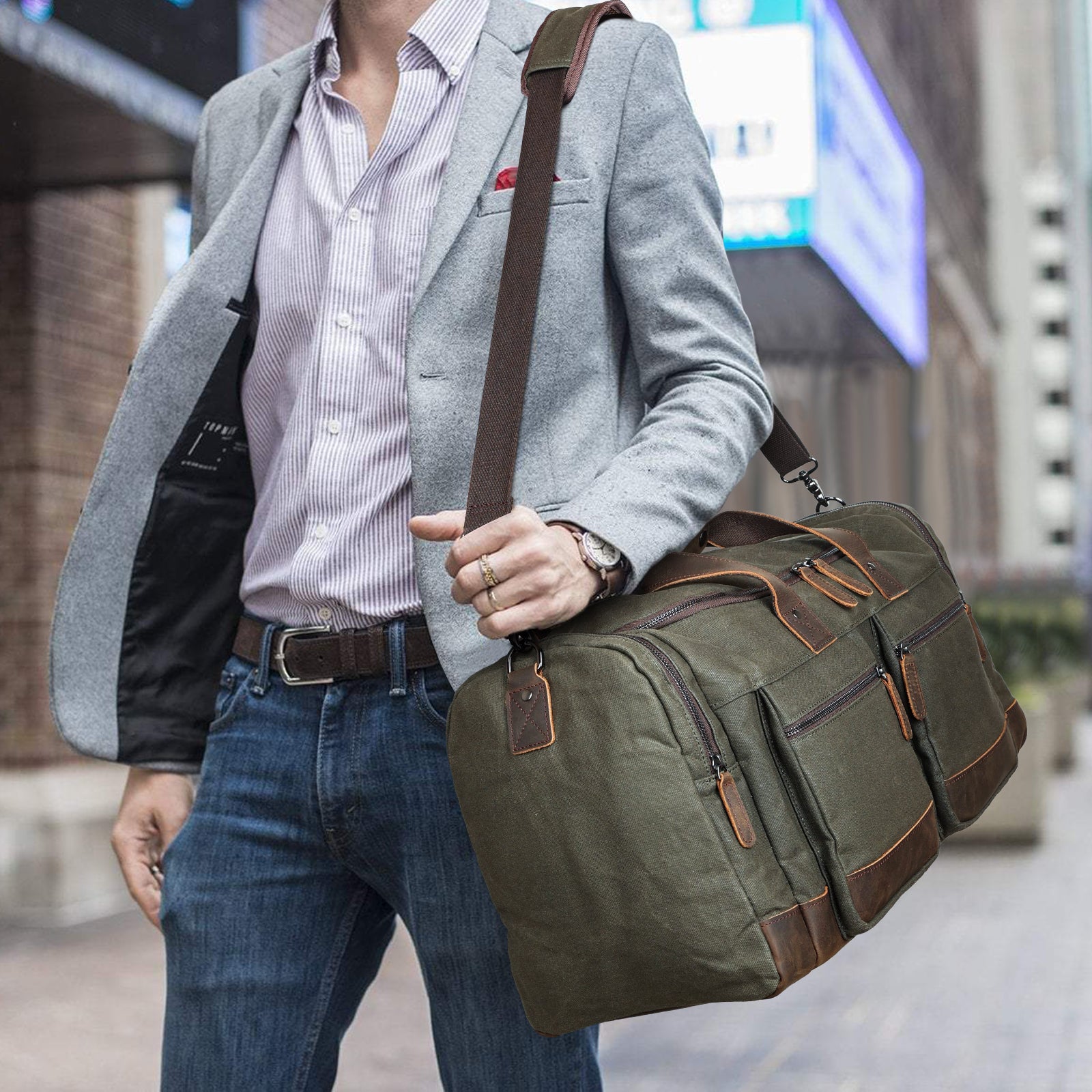 Leather canvas travel bag Clearance