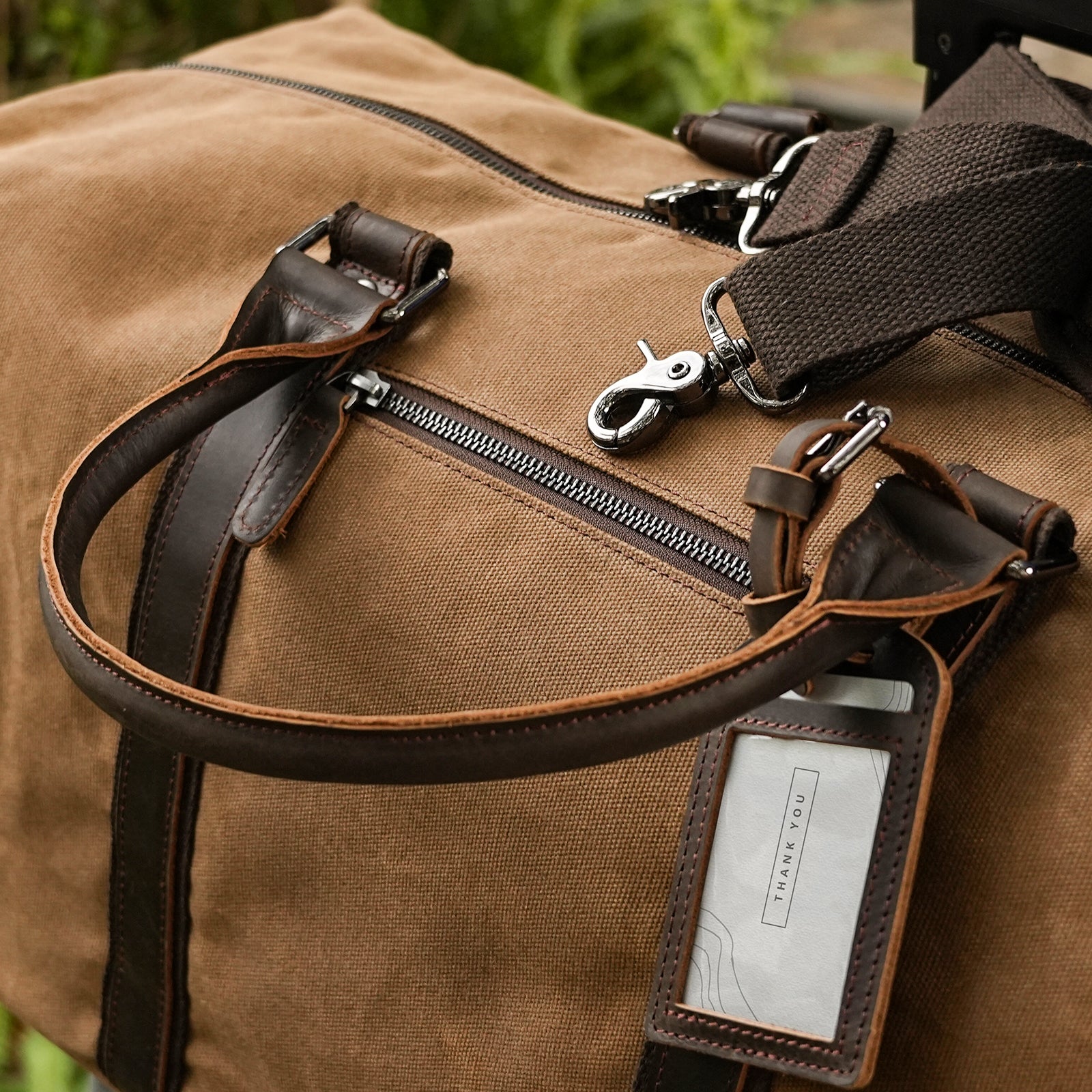 Polare 22” Waxed Canvas Cowhide Leather Travel Duffel Bag(Details)