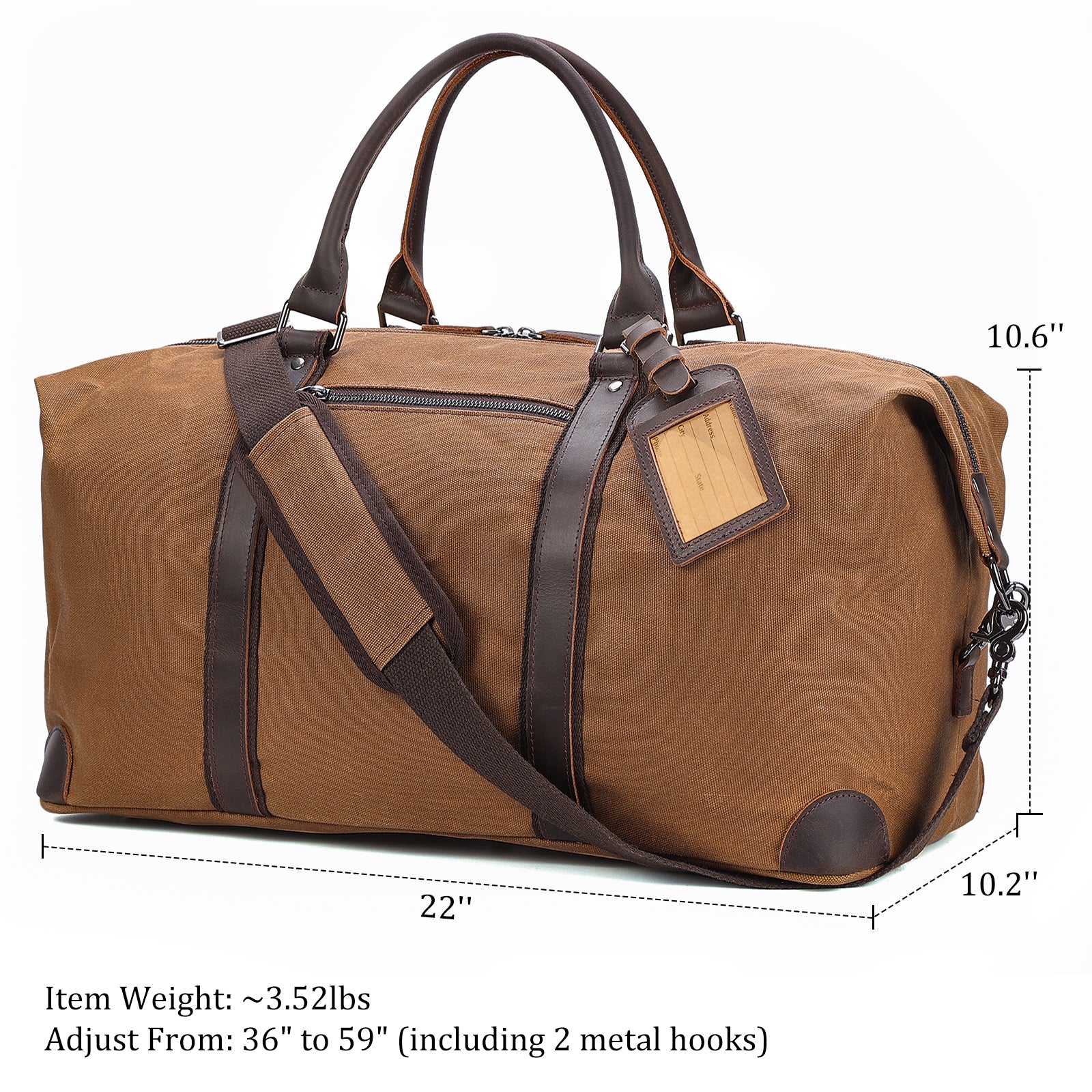 Polare 22” Waxed Canvas Cowhide Leather Travel Duffel Bag (Dimension)