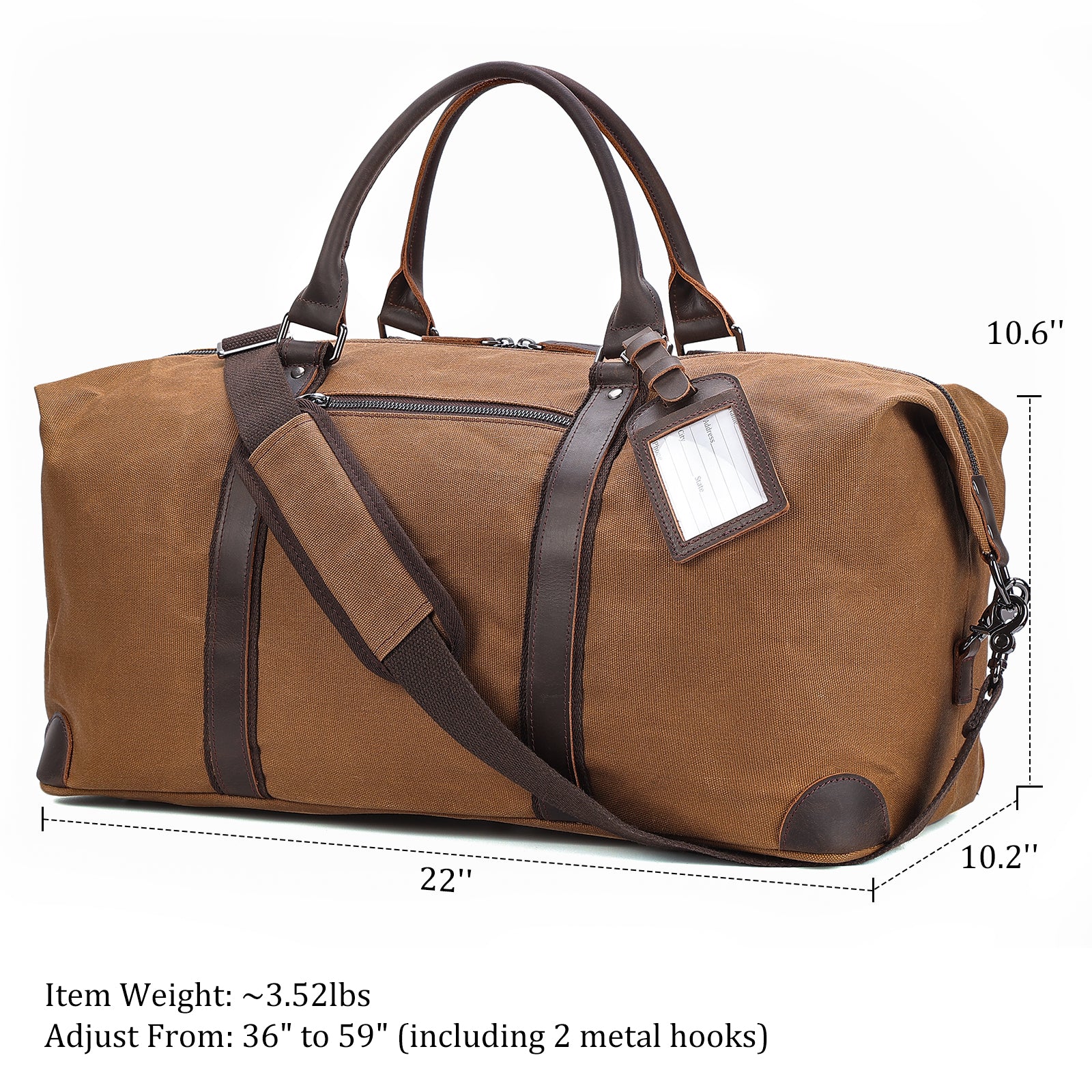 Polare 22” Waxed Canvas Cowhide Leather Travel Duffel Bag(Dimension)