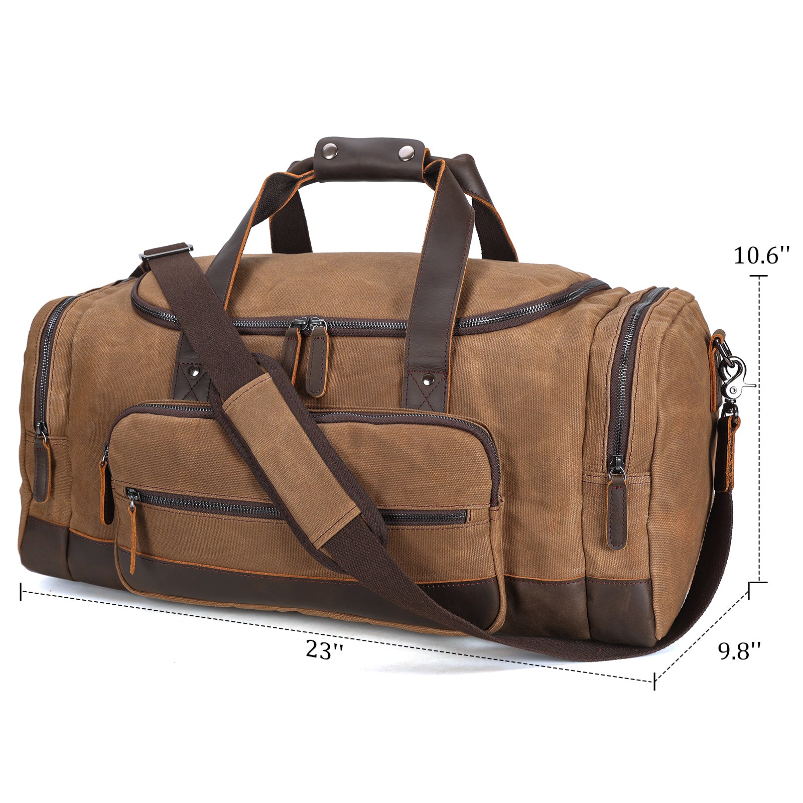 23" Travel Waxed Canvas Cowhide Leather 42L Trim Duffel Bag (Dimension)