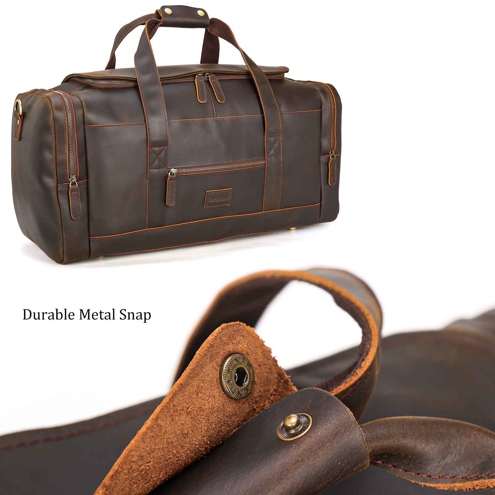 Full Grain Leather Travel Duffle Bag 42L Sport Weekender Bag (Durable handle)