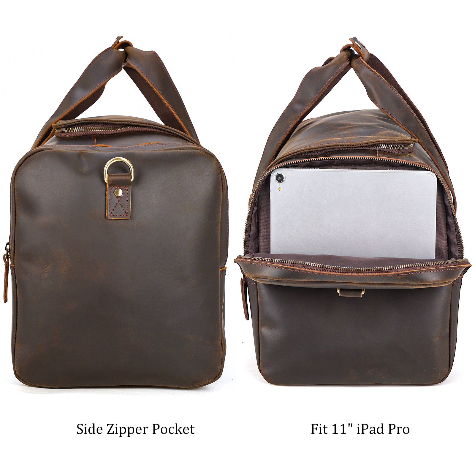 Full Grain Leather Travel Duffle Bag 42L Sport Weekender Bag (Side)