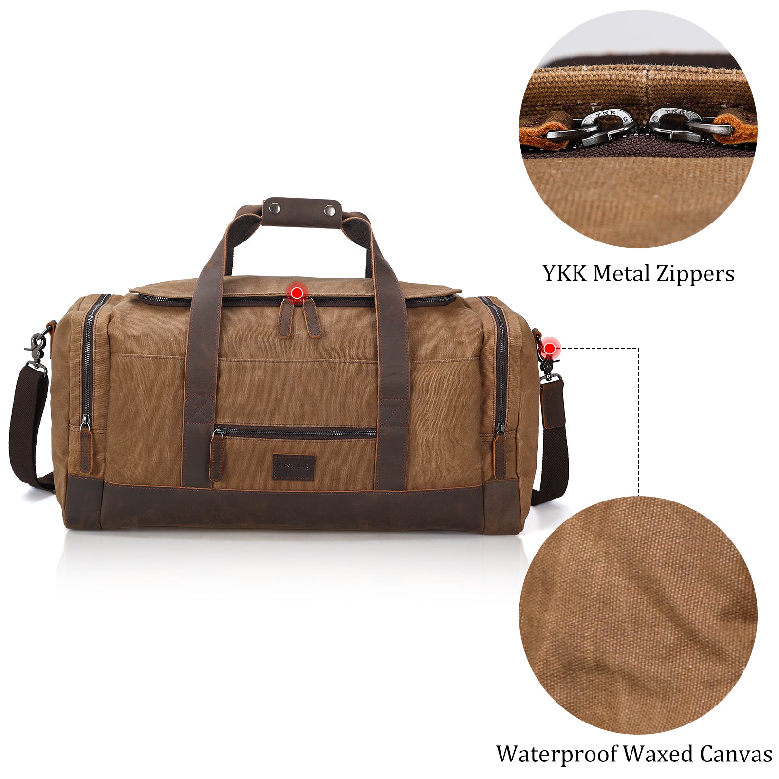 Polare 23/20 Waterproof Travel Duffel Bag Waxed Canvas Cowhide Leather  Trim Luggage Weekender Overnight Carry on Bag for Gym 55L/40L