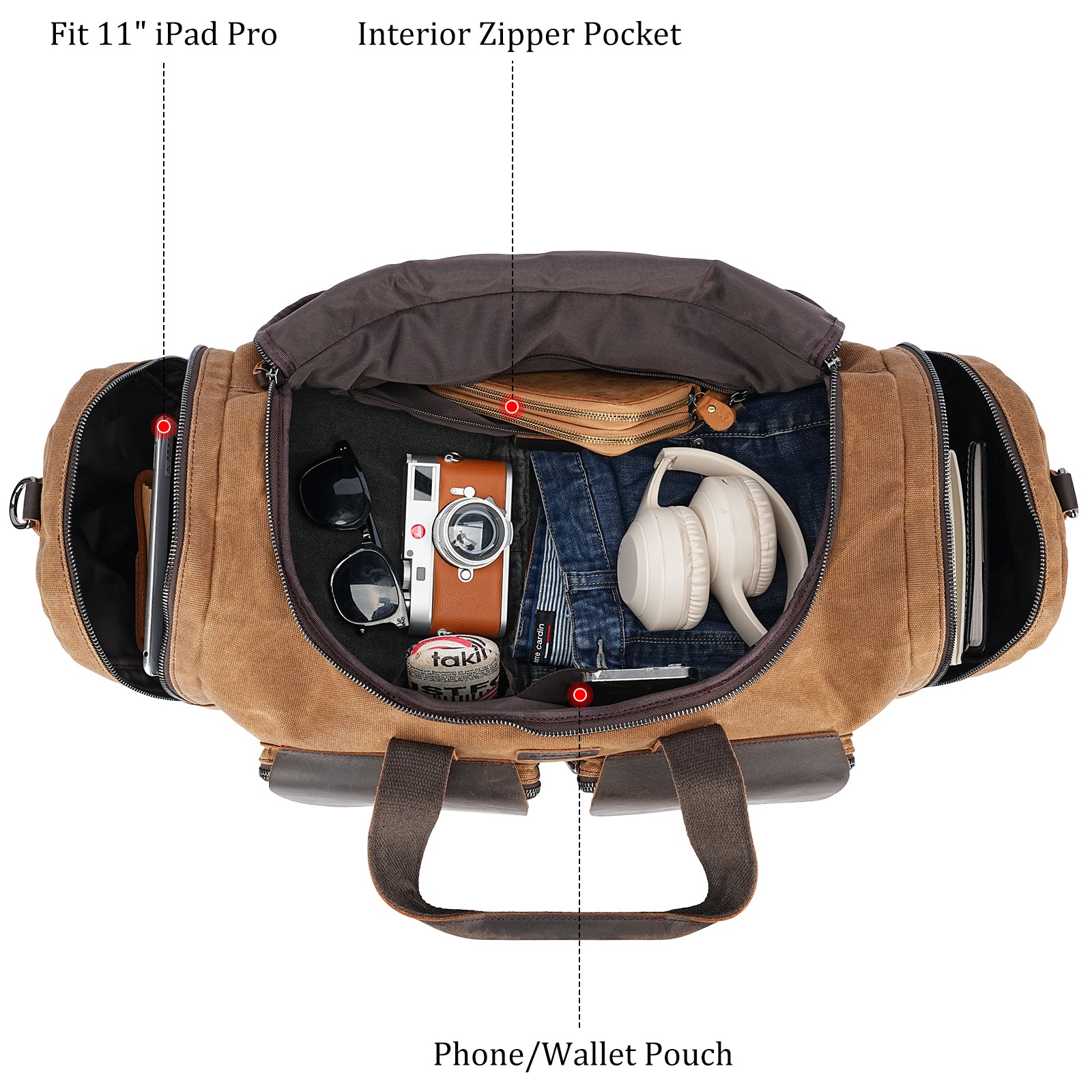 23" Waxed Canvas Leather Duffel Bag for Men (waxed canvas luggage bag)