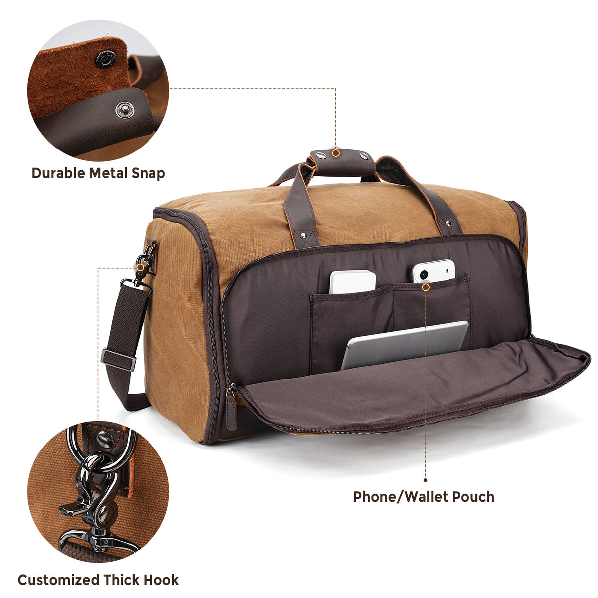 Polare 2-in-1 Waxed Canvas Garment Duffel Bag with Full Grain Leather Trim, Carry-On Suit Travel Bag with Luggage Strap