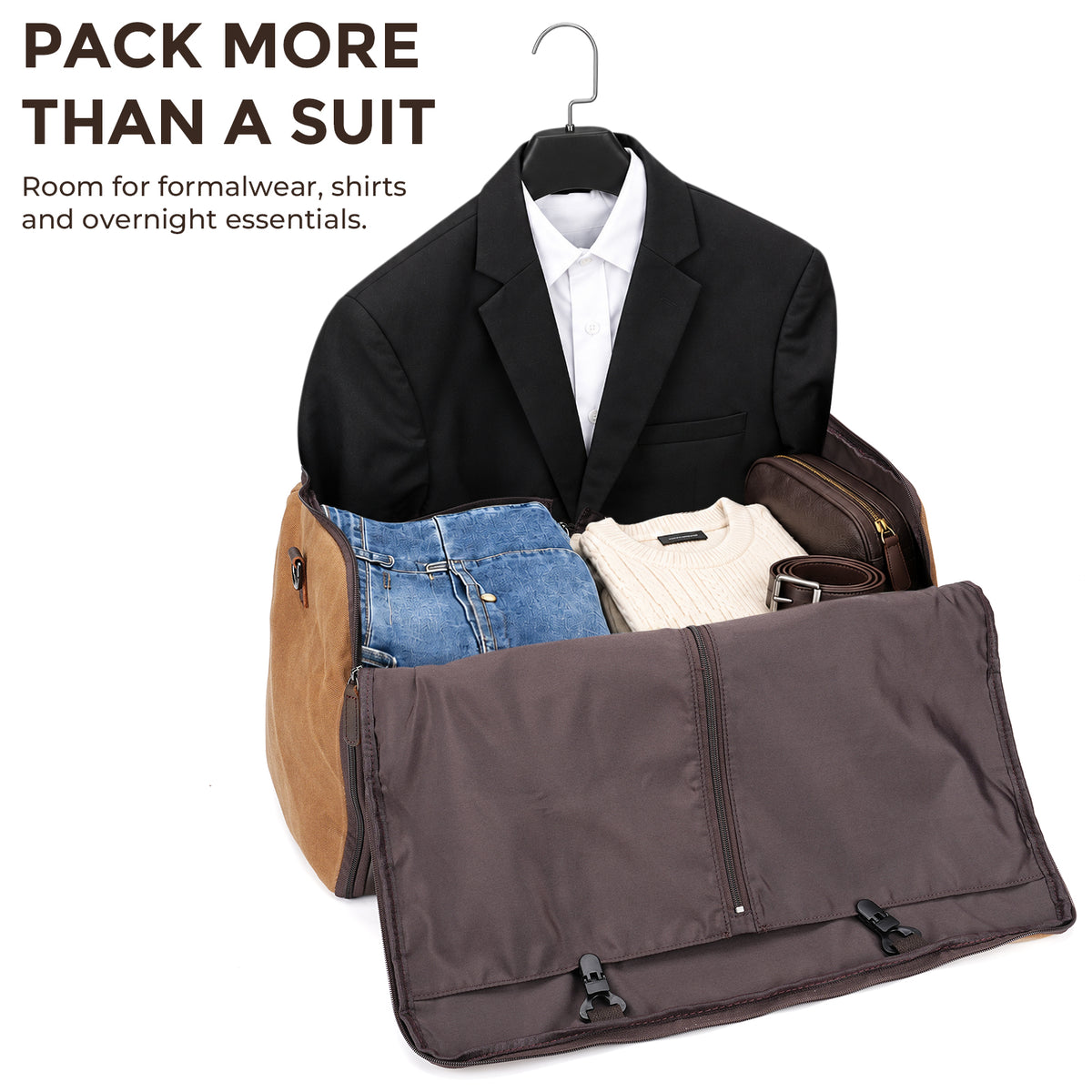 Polare 2-in-1 Waxed Canvas Garment Duffel Bag with Full Grain Leather Trim, Carry-On Suit Travel Bag with Luggage Strap