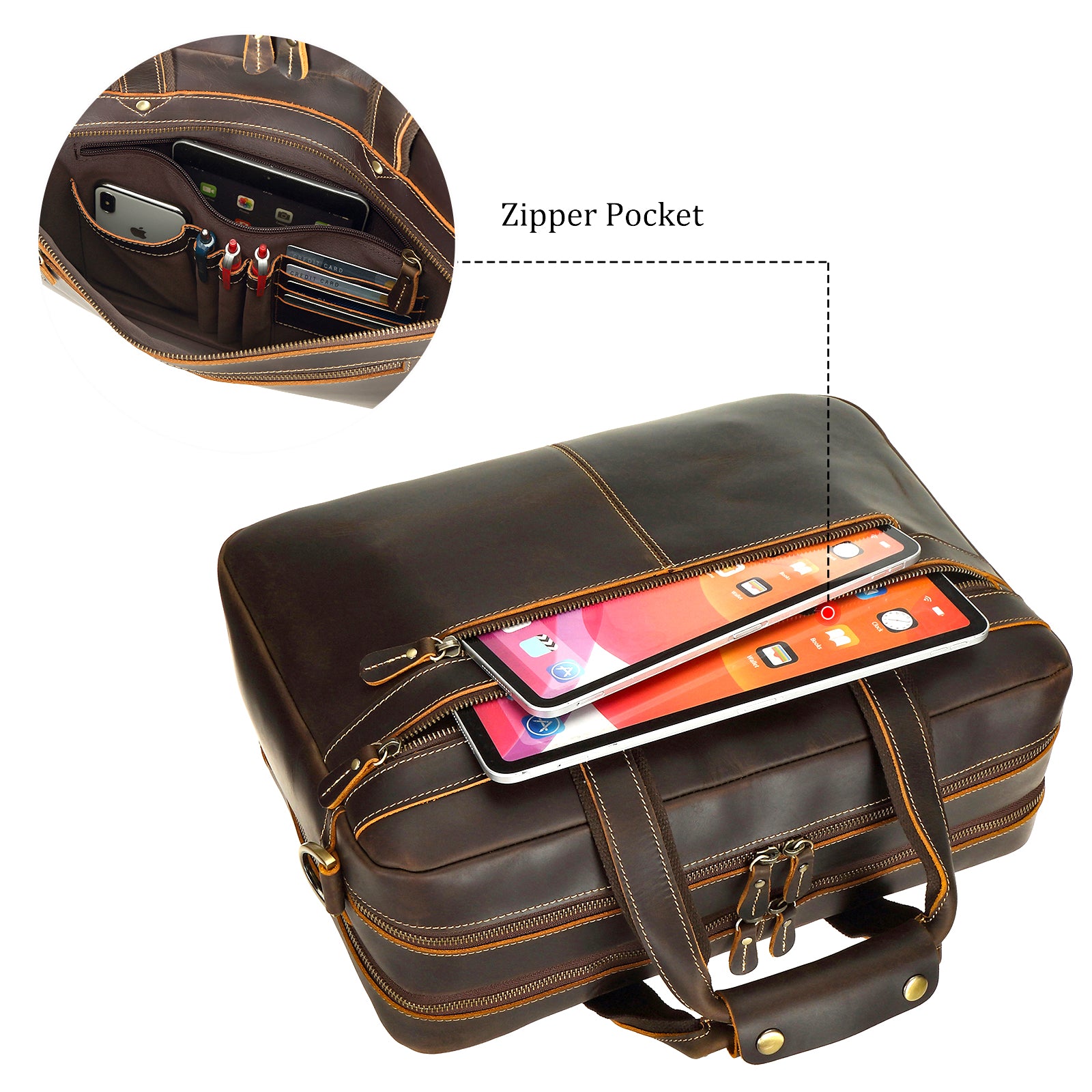 17'' Computer Briefcase Work Bag Business Case For Men (Dark Brown,Front Pocket)