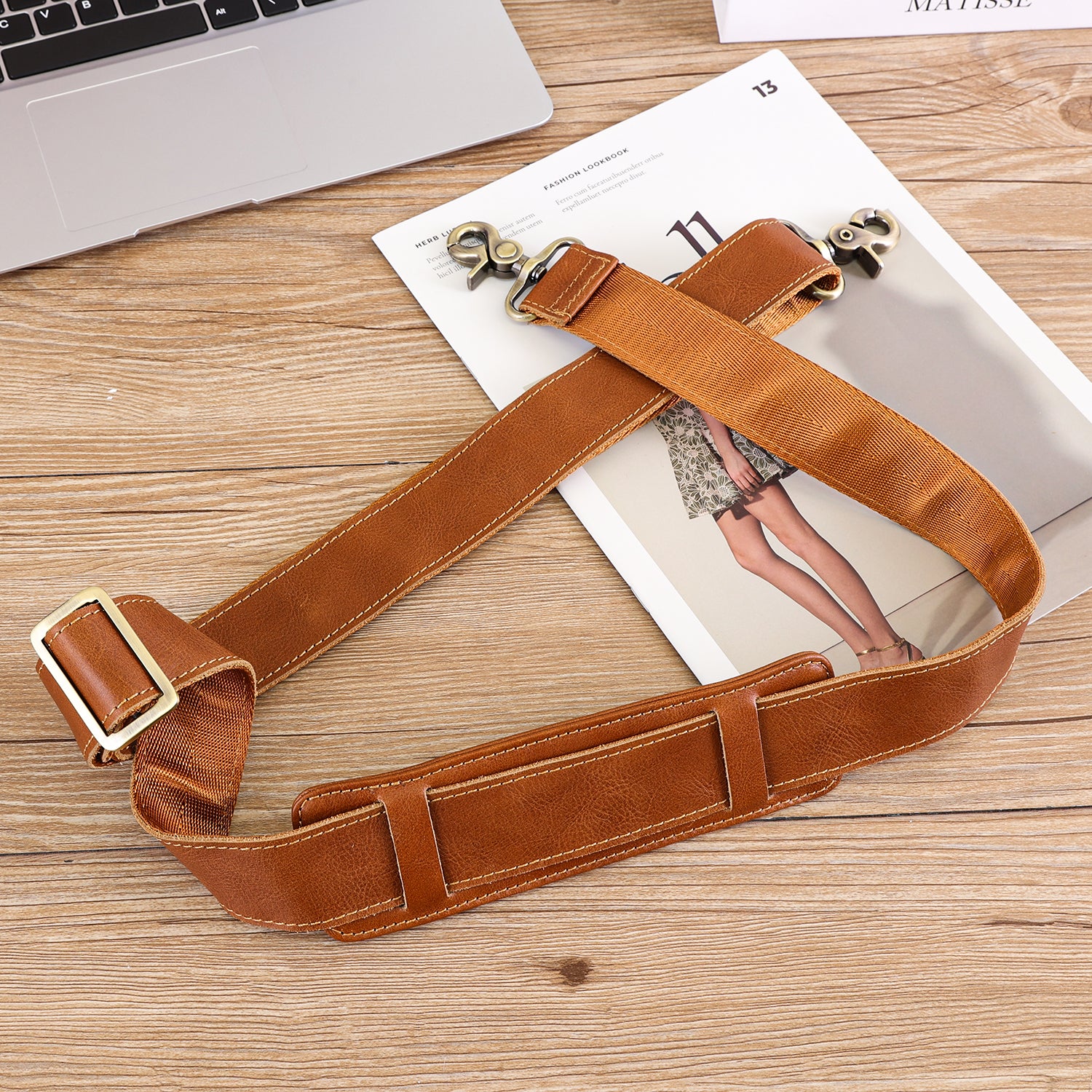 Polare Full Grain Leather Adjustable Replacement Shoulder Strap with M