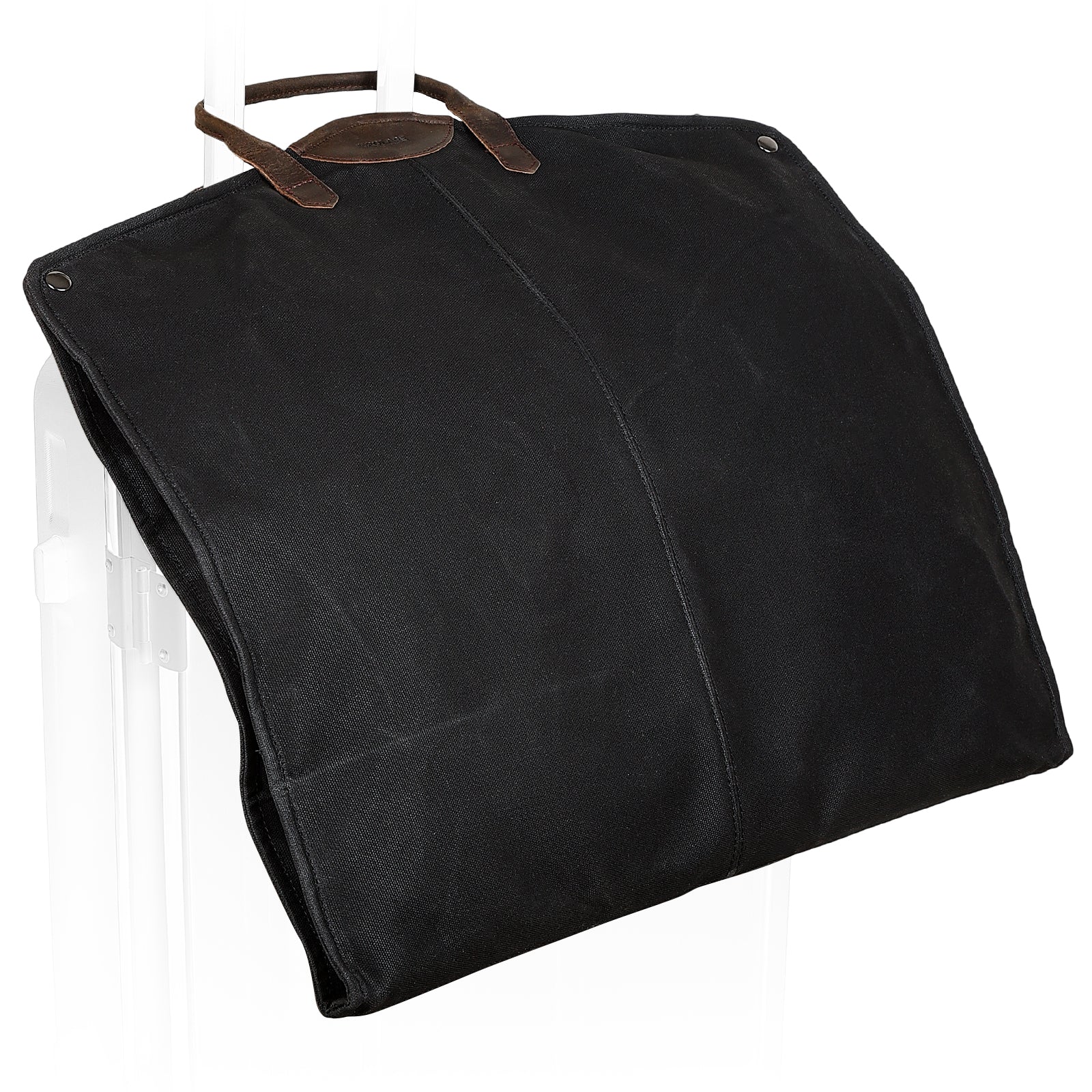 Waxed Canvas Full Grain Leather Trim Garment Bag for Travel (Black)