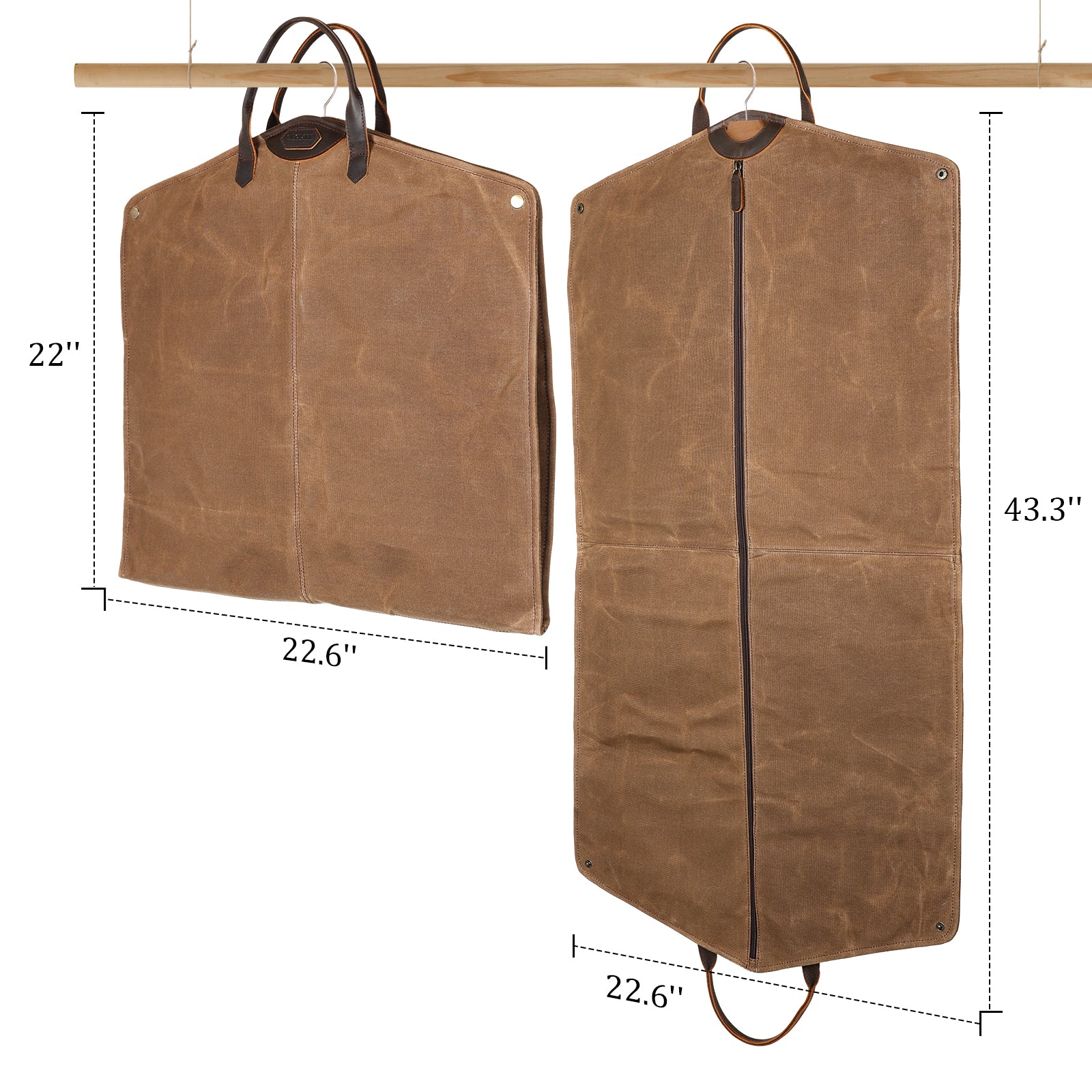 Waxed Canvas Full Grain Leather Trim Garment Bag for Travel (Dimension)