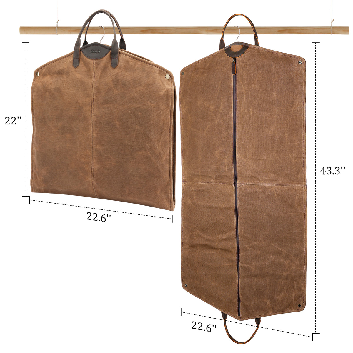 Waxed Canvas Full Grain Leather Trim Garment Bag for Travel (Brown,Dimension)