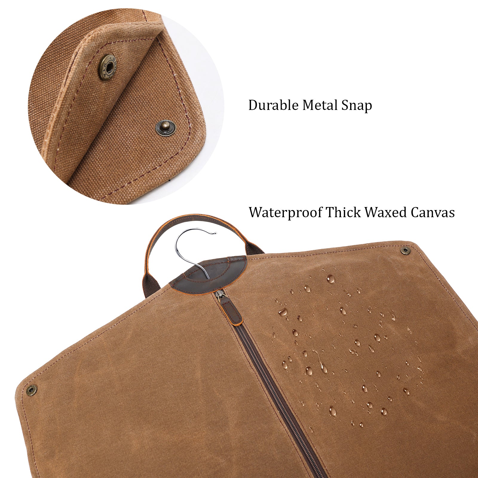 Waxed Canvas Full Grain Leather Trim Garment Bag for Travel (Details)