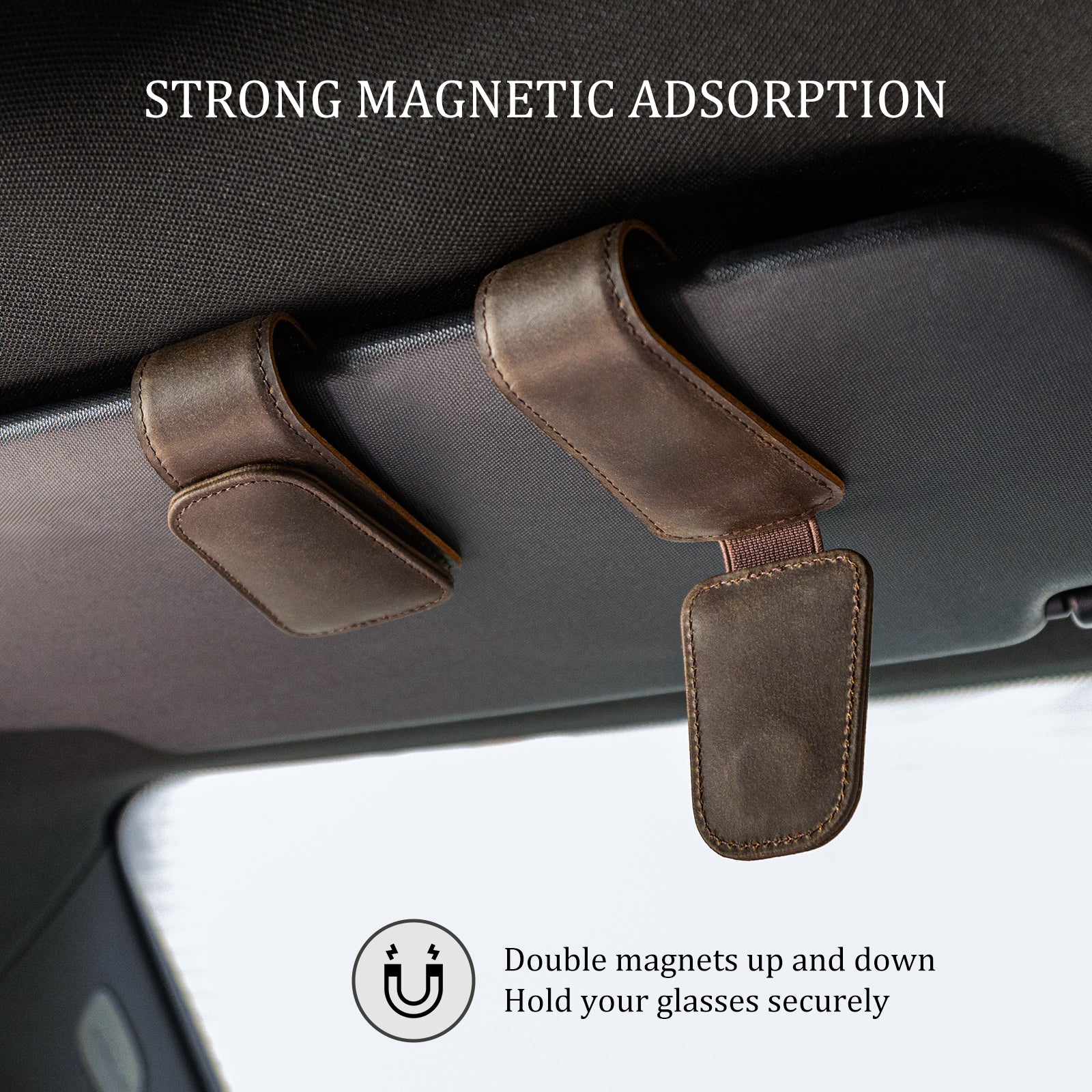 Full Grain Leather Universal Sunglasses Holder Clip for Car Visor