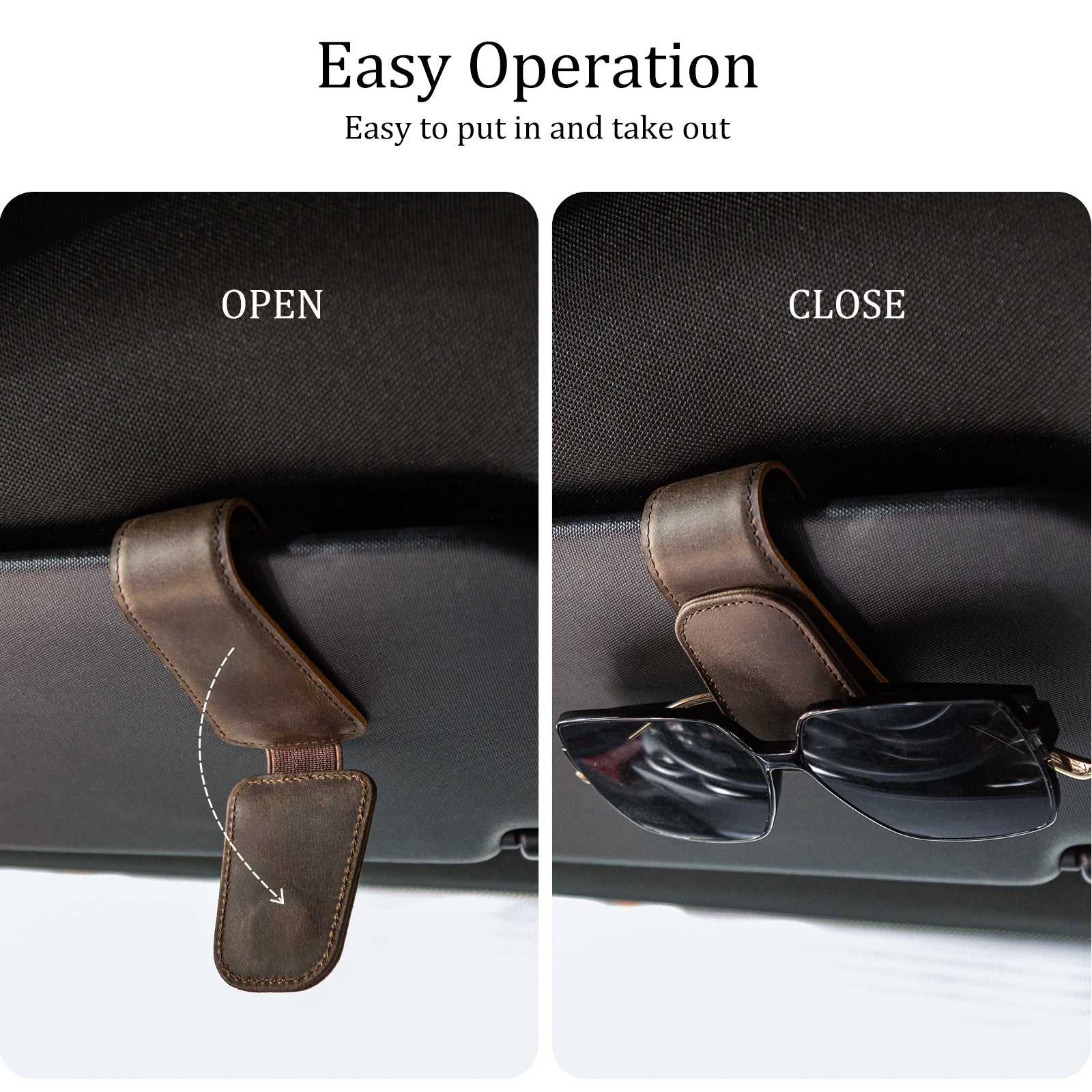 Full Grain Leather Universal Sunglasses Holder Clip for Car Visor