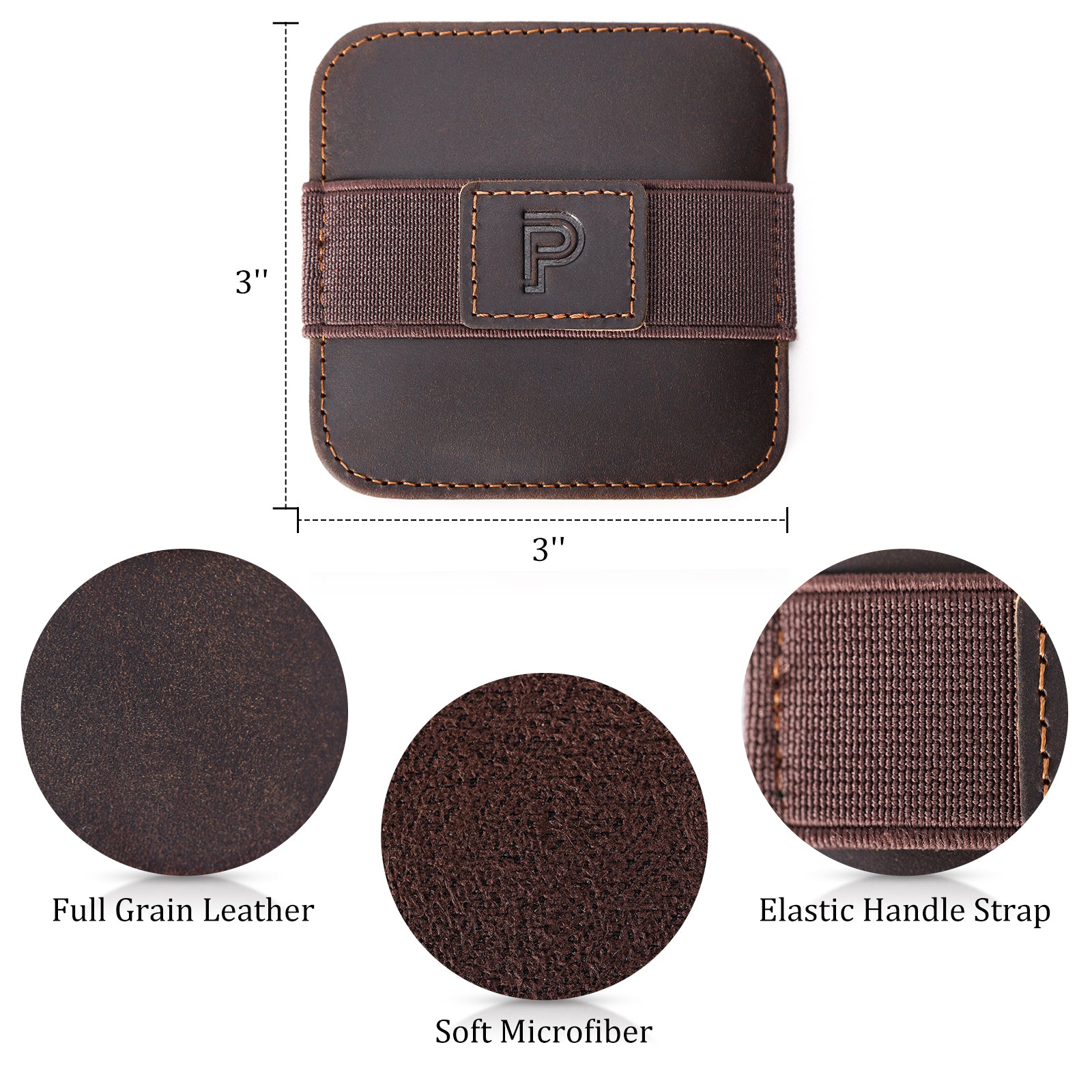 Polare Full Grain Leather Screen Cleaning Pad Cloth Wipes (Dimension)