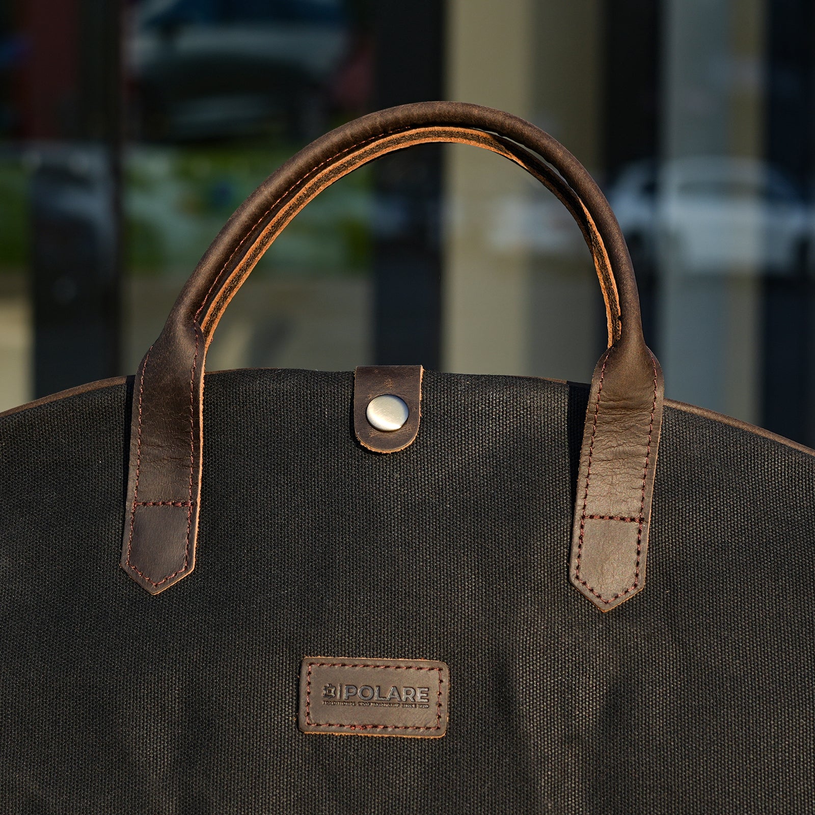 Full Grain Leather Trim Waxed Canvas Carry On Garment Bag (Details)