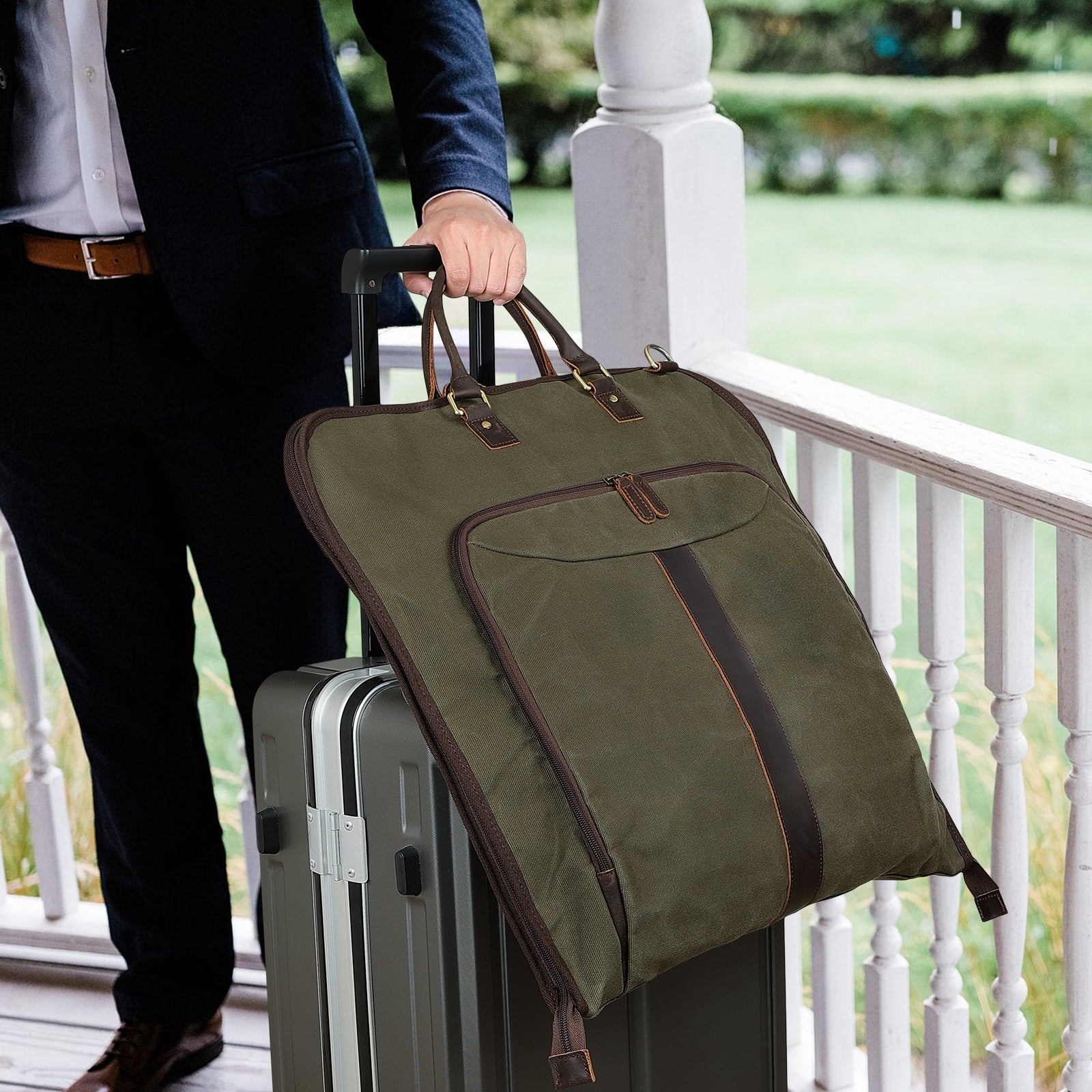 Polare Waxed Canvas Full Grain Leather Trim Garment Carry On Bag for T