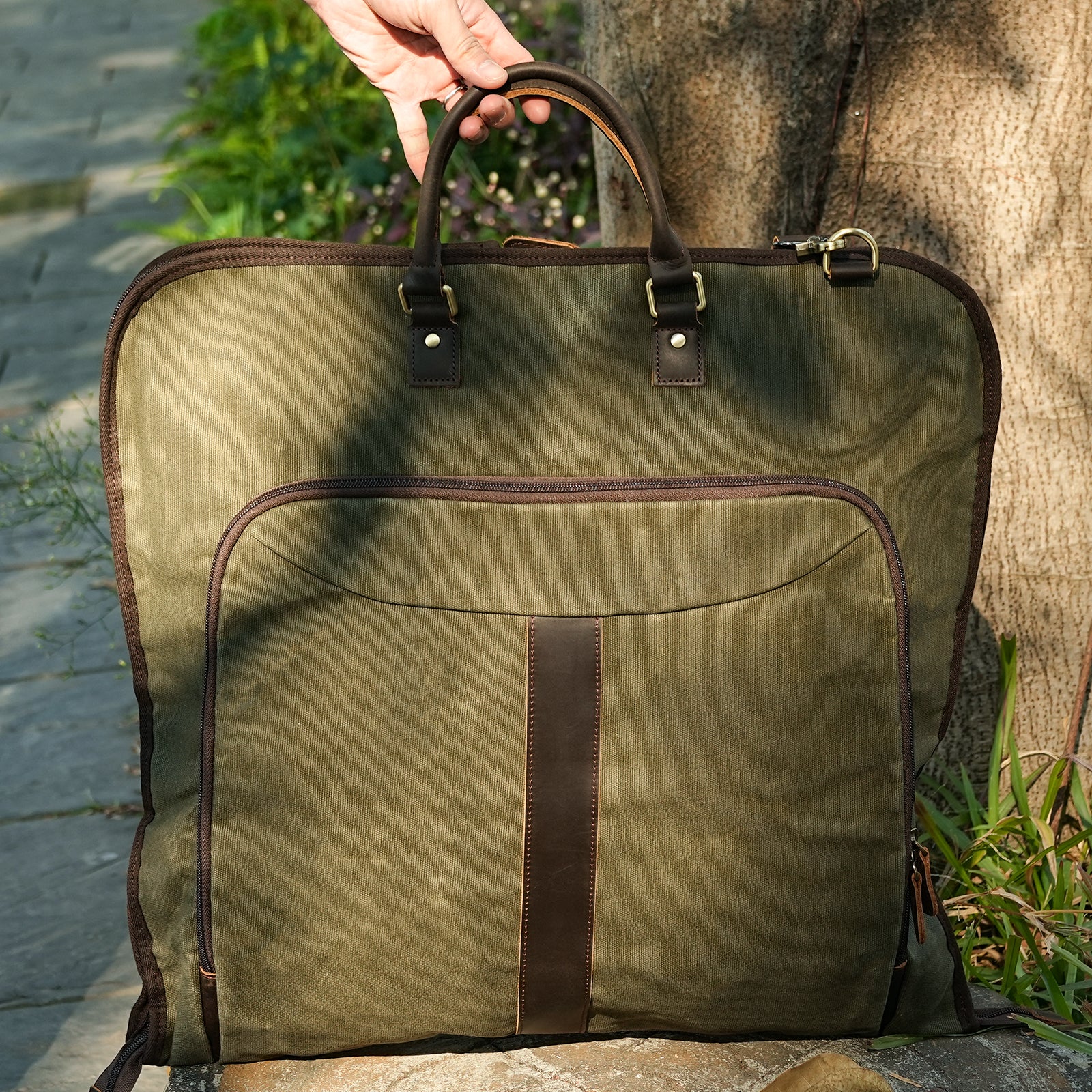Waxed Canvas Full Grain Leather Trim Garment Carry On Bag (Vintage Waxed Canvas Suit Bag)