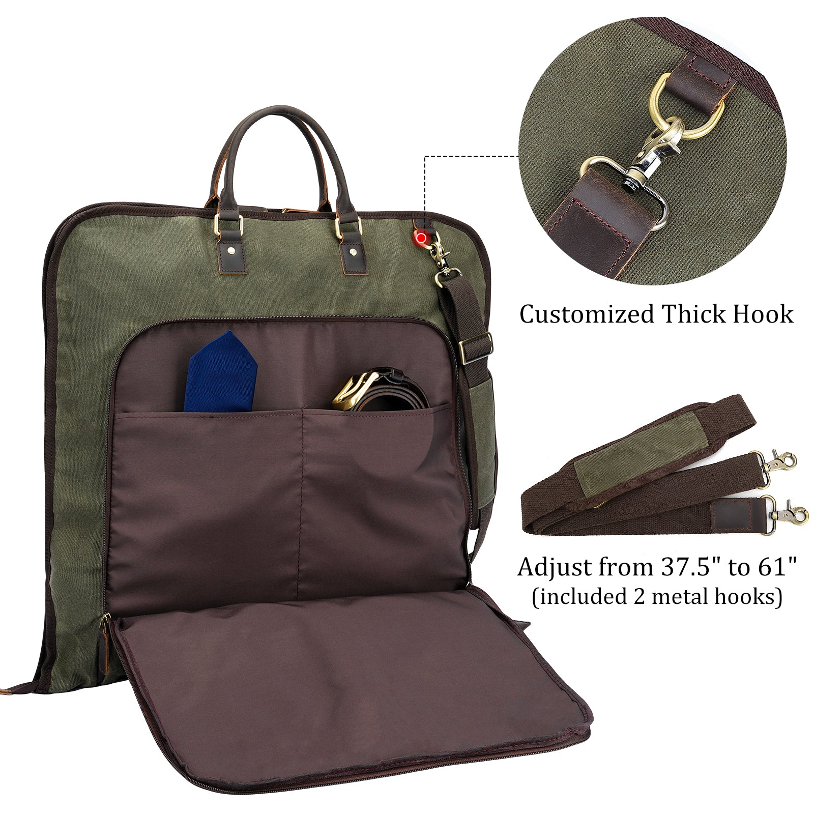 Waxed Canvas Full Grain Leather Trim Garment Carry On Bag (carry on bag for suits)