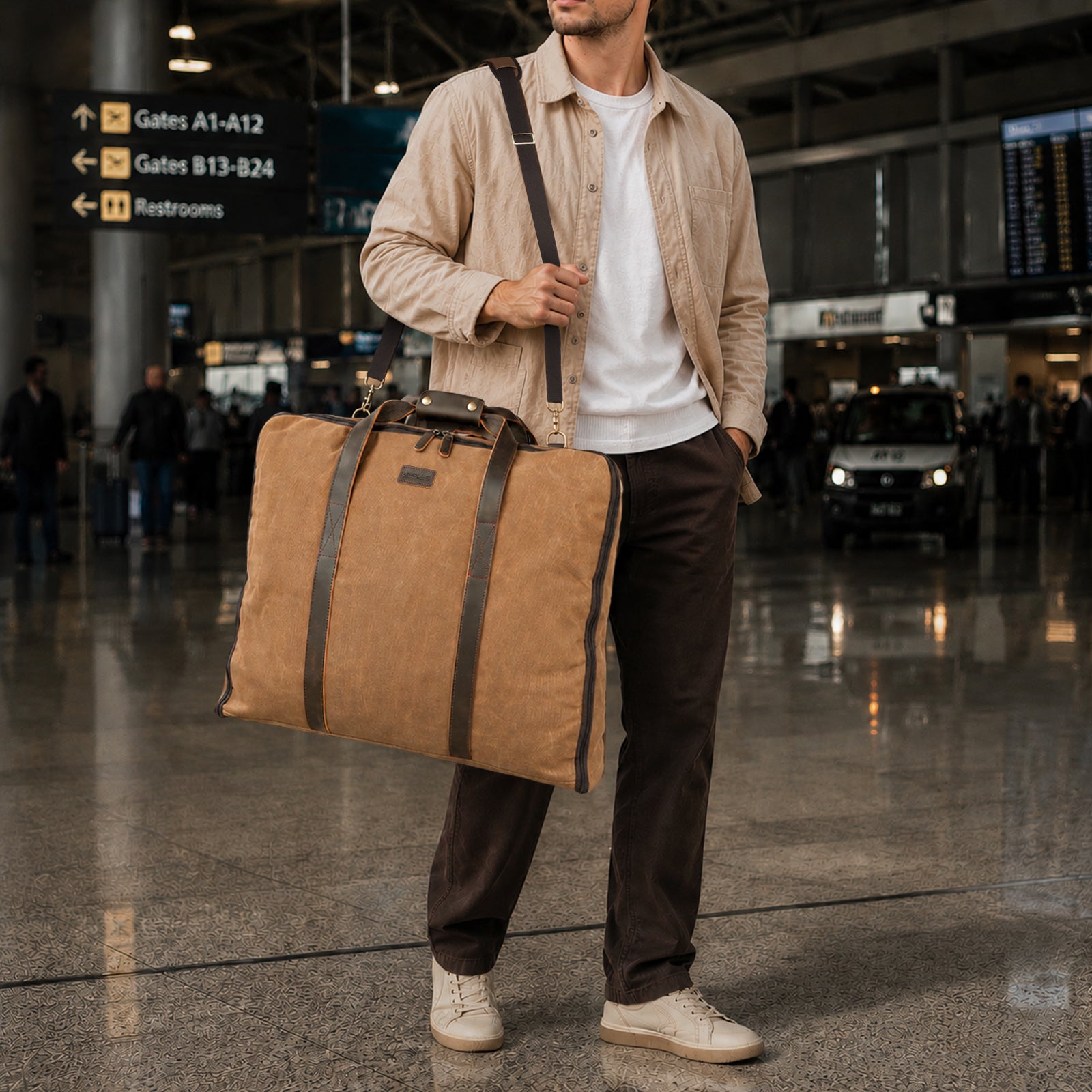 Waxed Canvas Garment Bag with Full Grain Leather Trim business travel garment bag