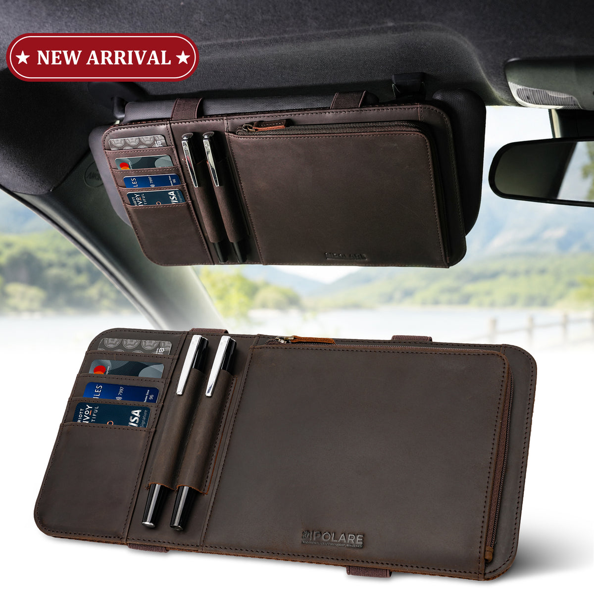 Leather Car Sun Visor Organizer slim visor storage pouch