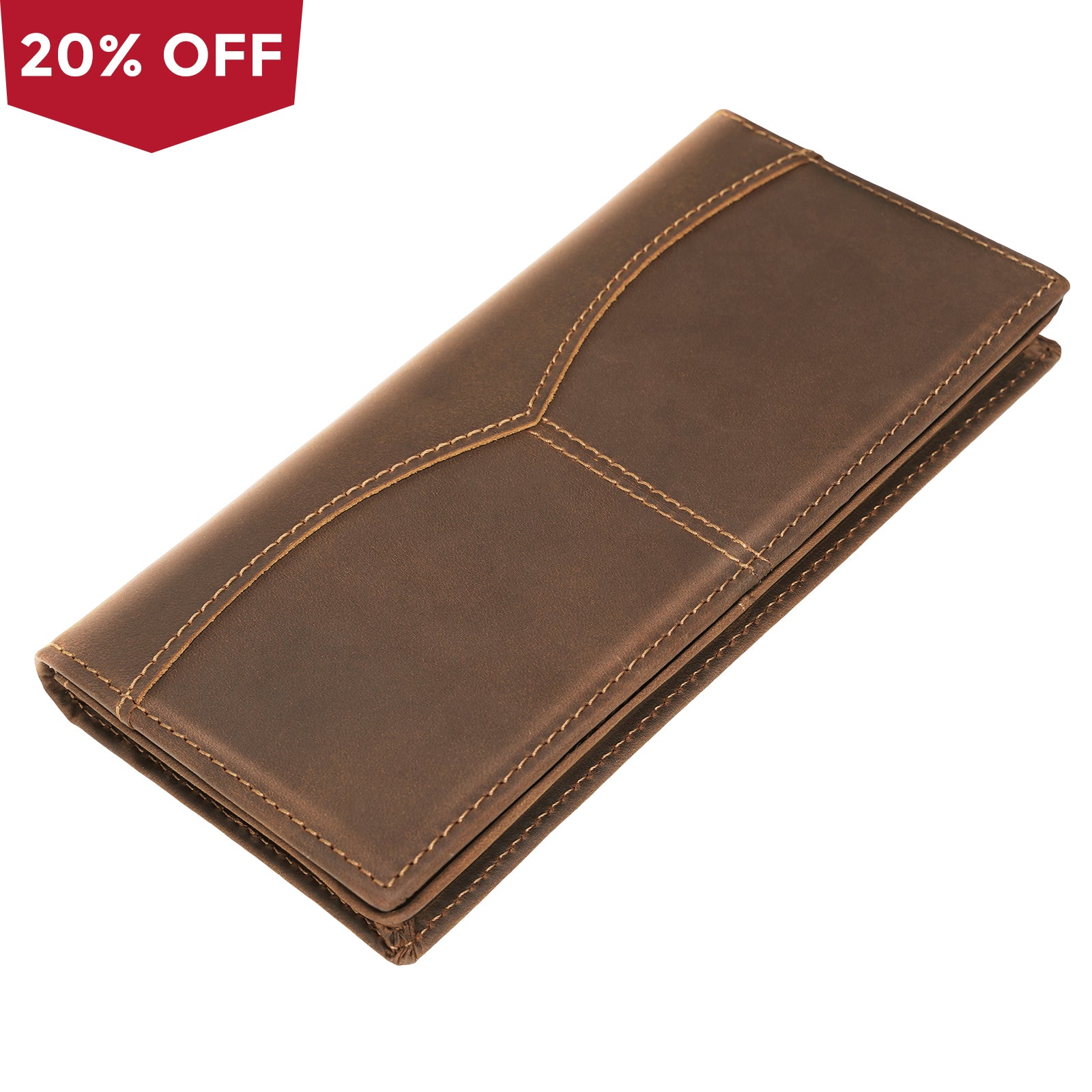 Polare Leather Checkbook Holder Long Bifold Wallet
