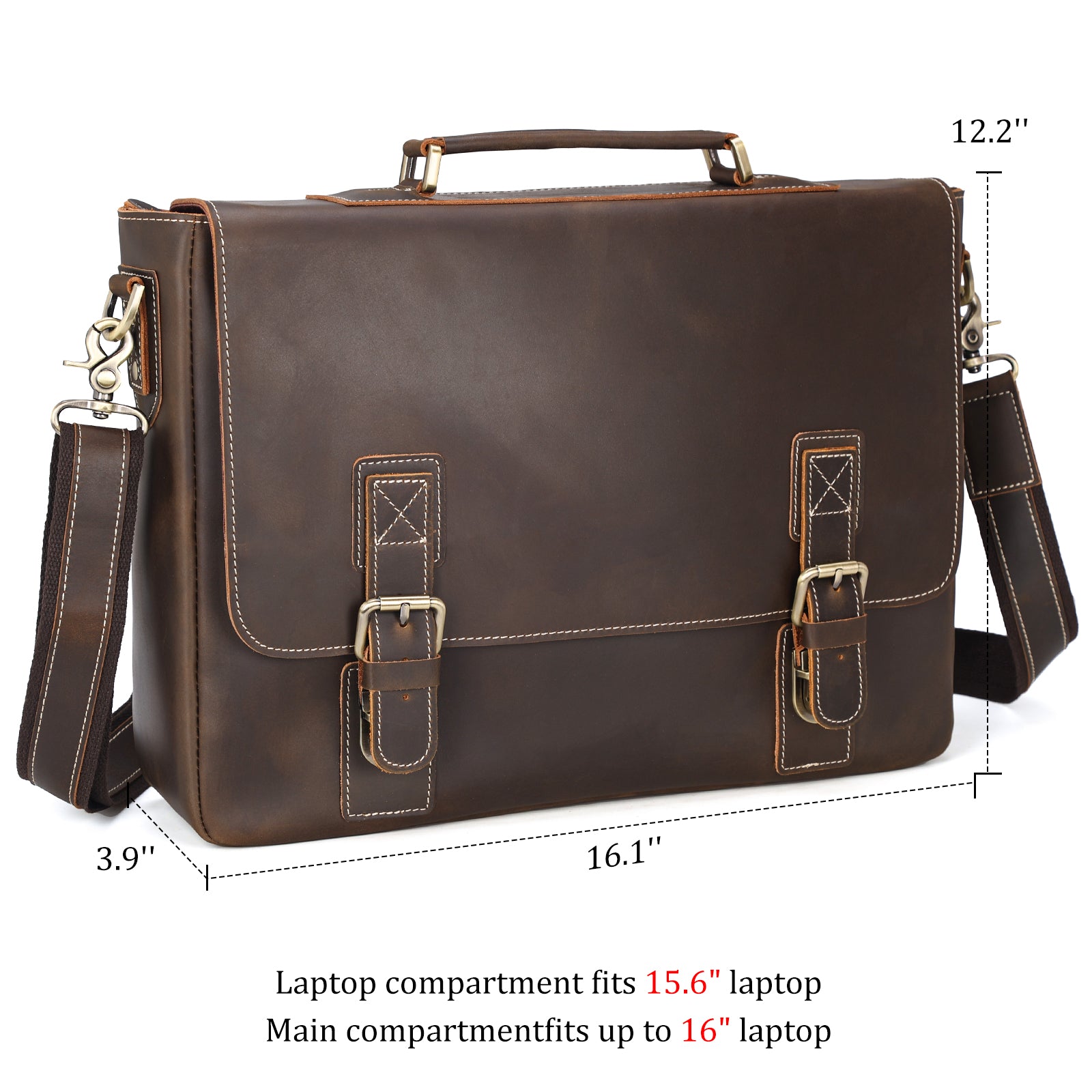 Polare Vintage Leather Messenger Bag(Dark Brown, Dimension)