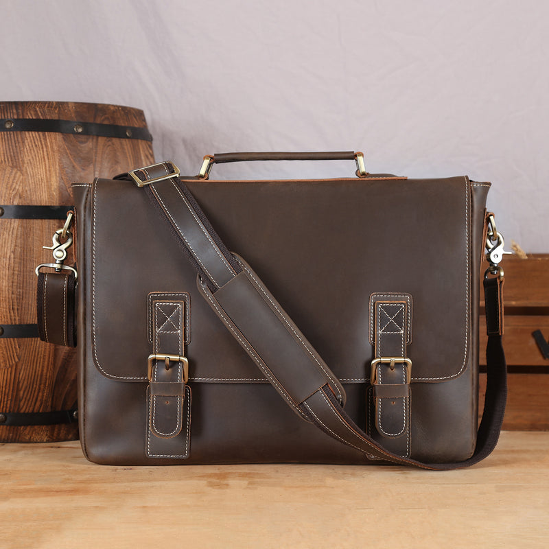 Polare Vintage Leather Messenger Bag(Dark Brown,Scenario Shows)