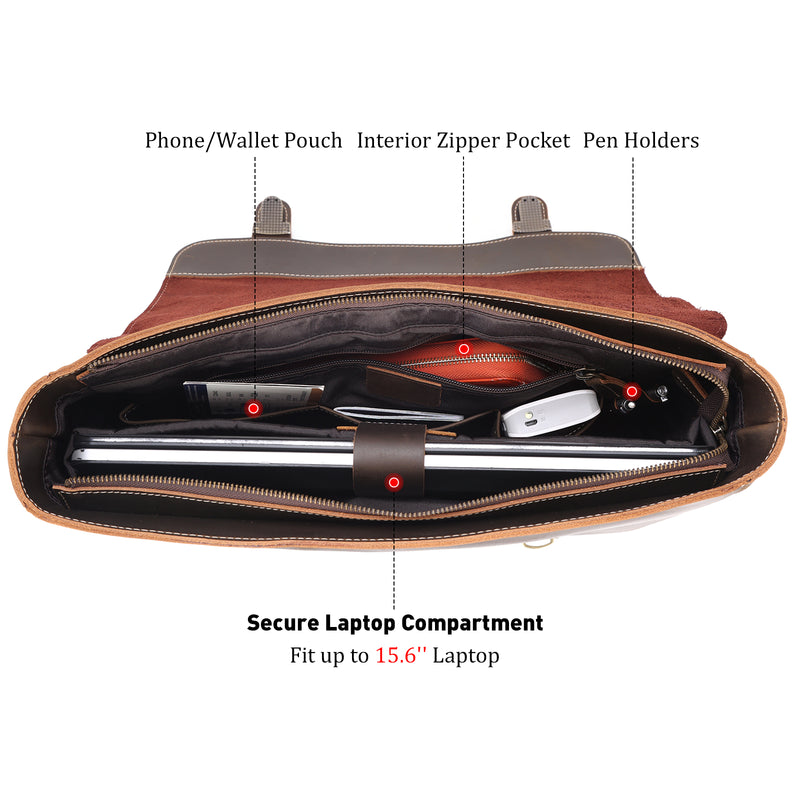 Polare Vintage Leather Messenger Bag(Dark Brown, Inside)