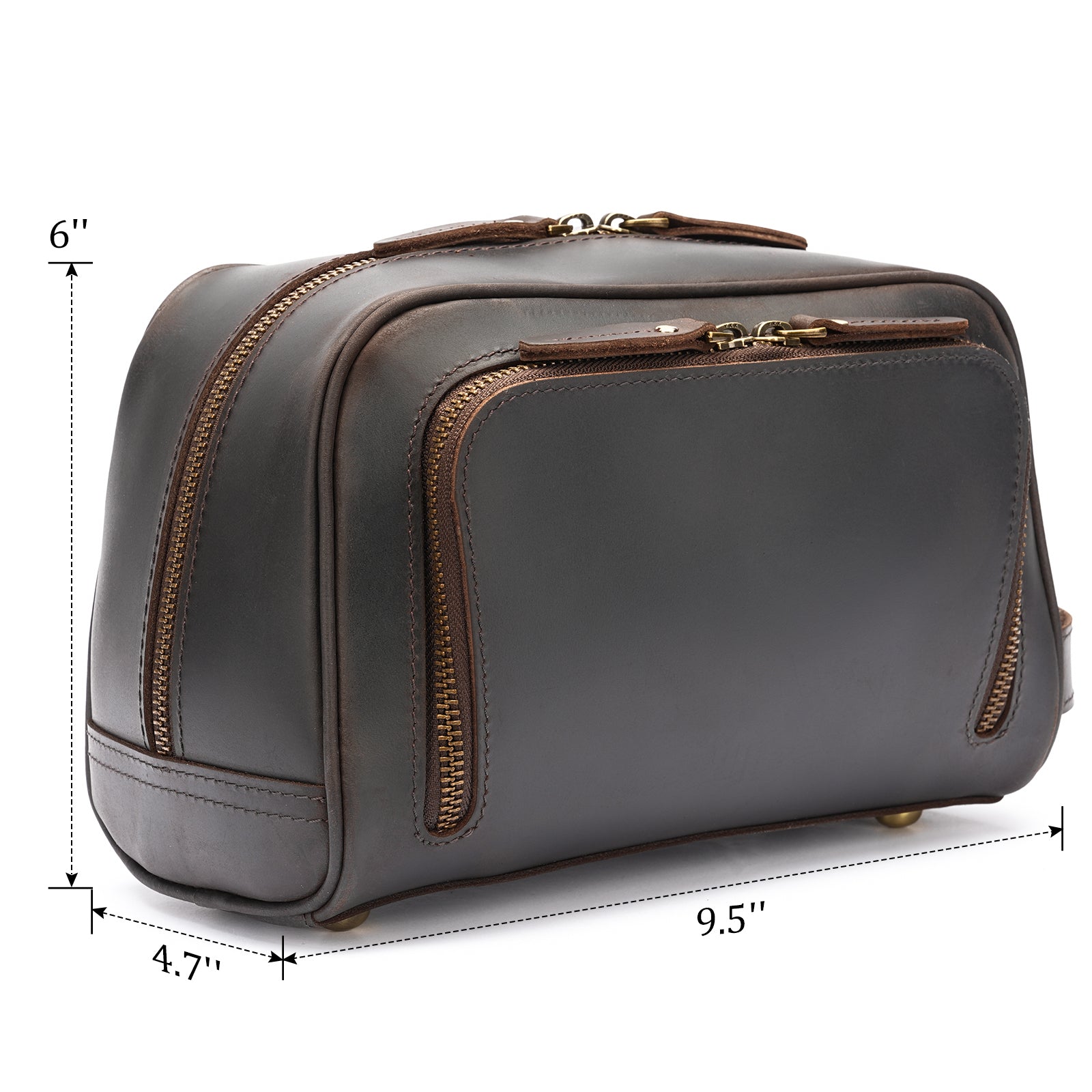 Full Grain Leather Handmade Travel Toiletry Bag (Dark Brown,Dimension)
