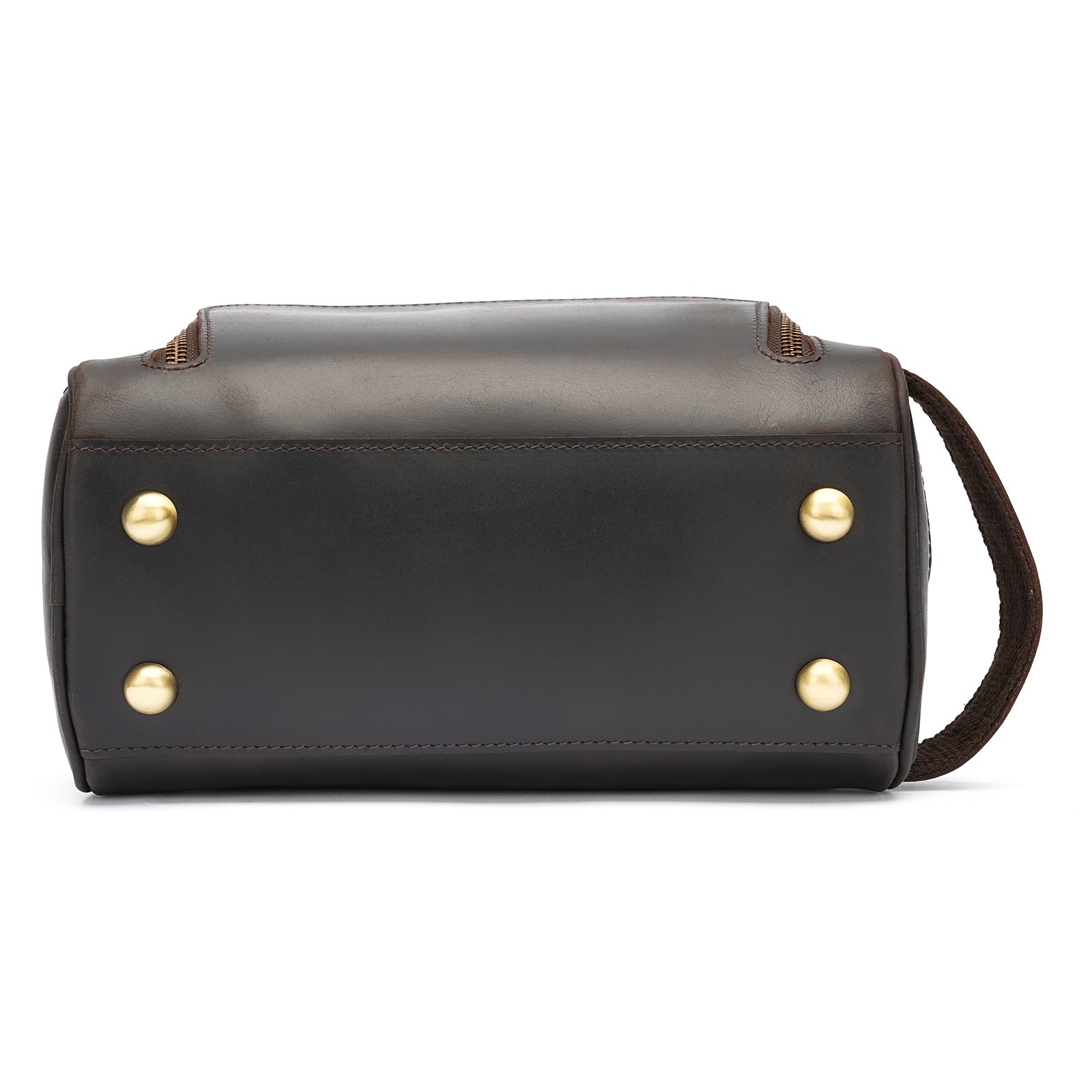 Full Grain Leather Handmade Travel Toiletry Bag (Dark Brown, Bottom)