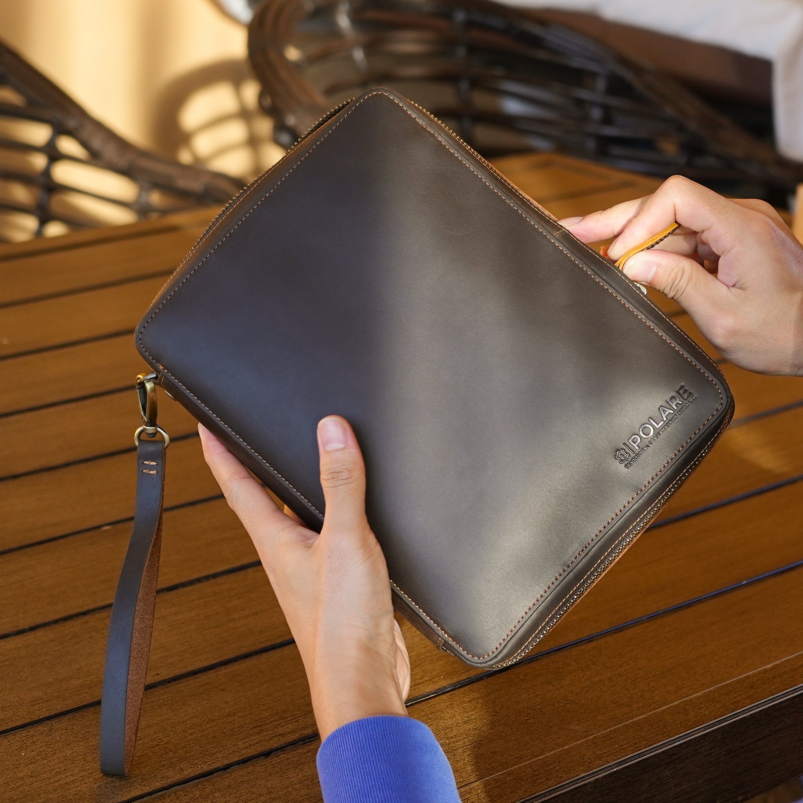 Polare Full Grain Leather Travel Cable Organizer Case Electronics Acce