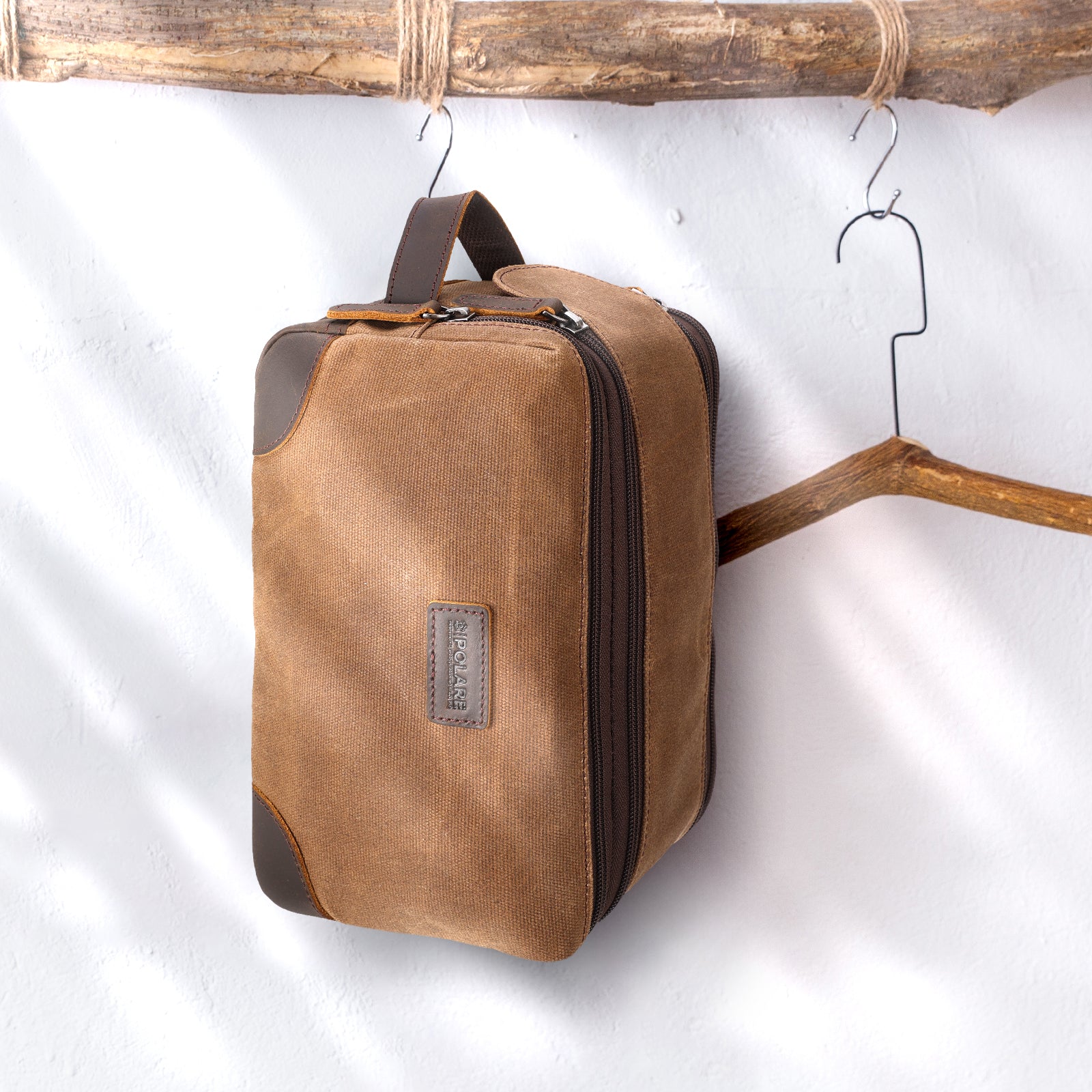 Waxed Canvas Leather Travel Toiletry Bag Travel Dopp Kit (Scenario Shows)