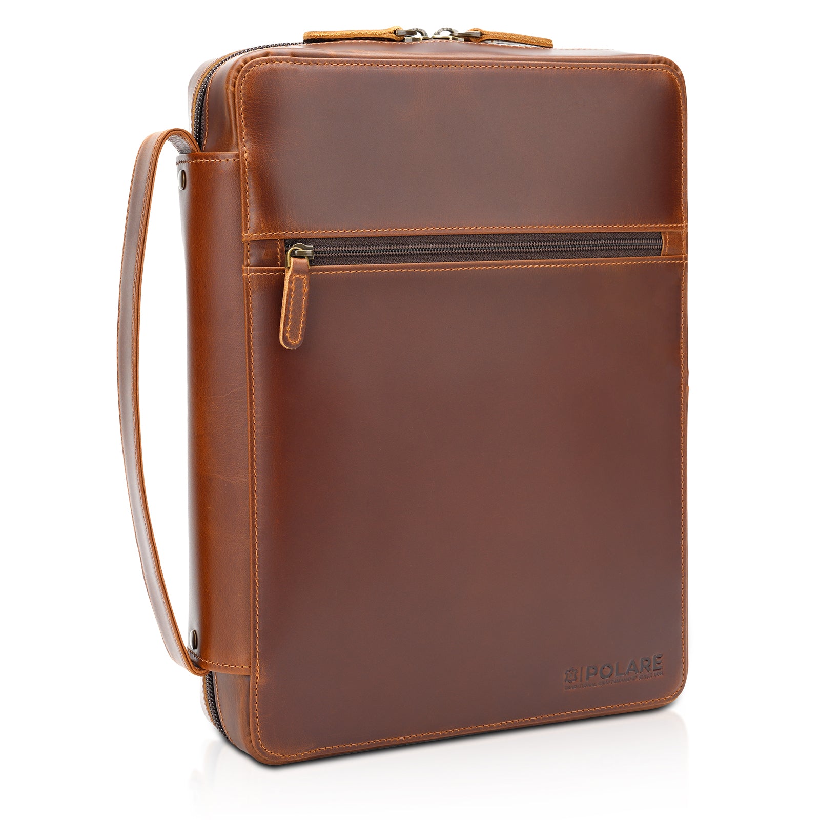 Polare Full Grain Leather Bible Cover Church Bag Bible Protective Book Holder Carrying Case Folder Organizer Portfolio for Men (Large)