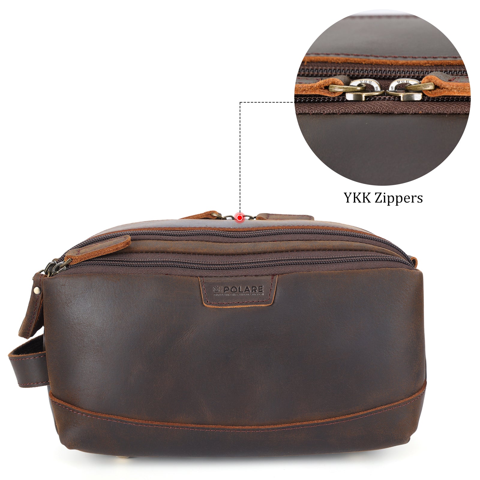 Full Grain Leather Toiletry Bag Travel Cosmetic Case Shaving Kit (YKK Zippers)