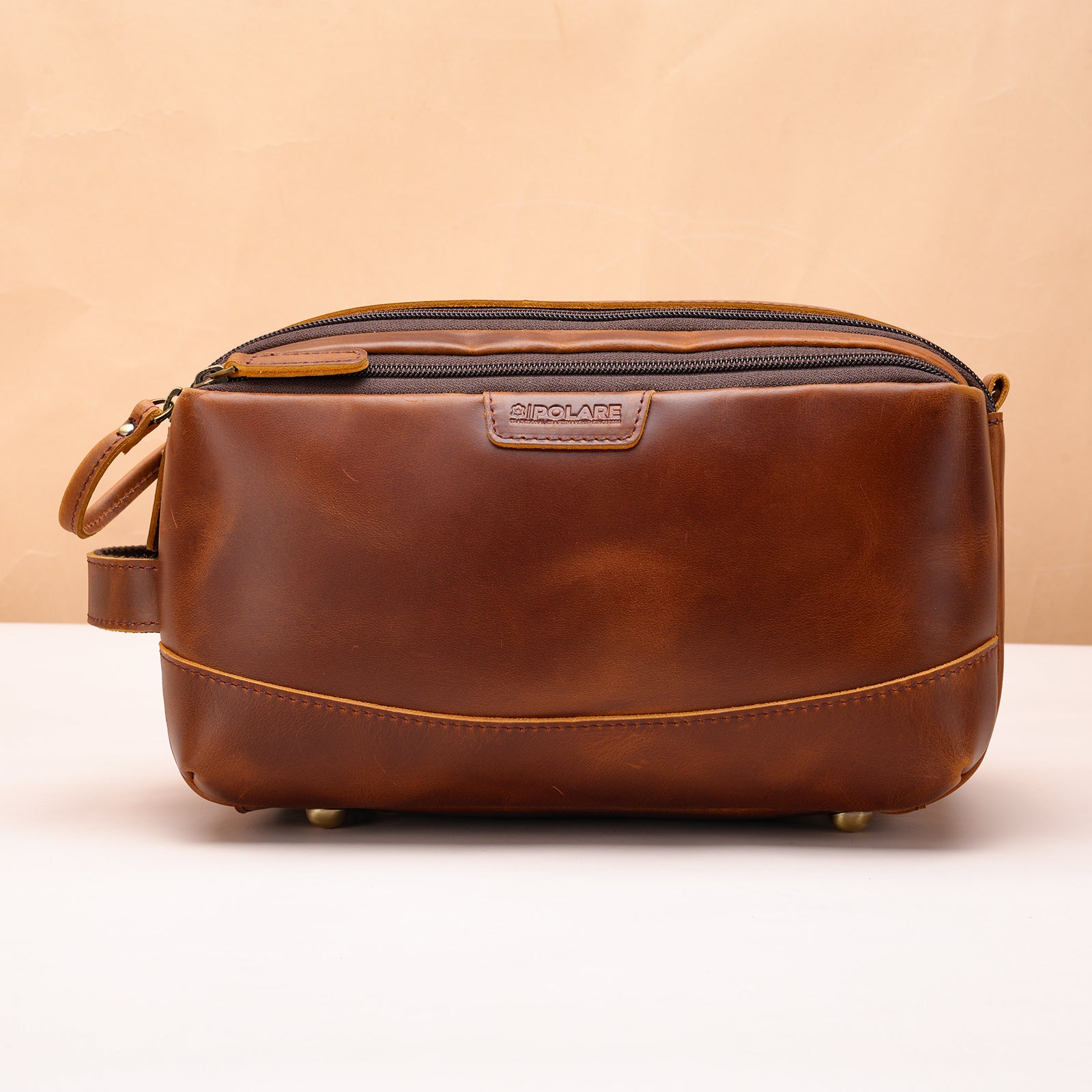 Polare Full Grain Leather Toiletry Bag for Men Large Travel Cosmetic Case Dopp Kit Shaving Kit Wash Pouch with YKK Zippers