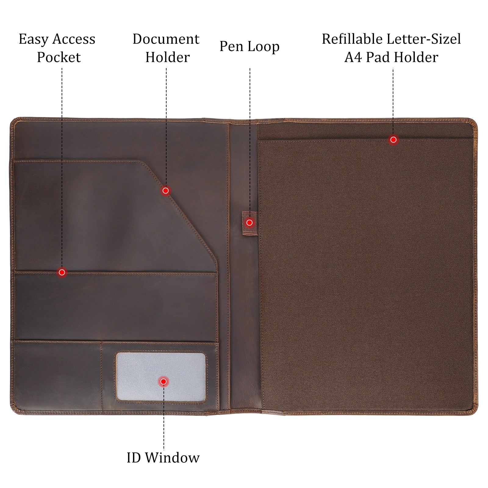 Polare Full Grain Leather Portfolio Business Padfolio Cover (Inside)