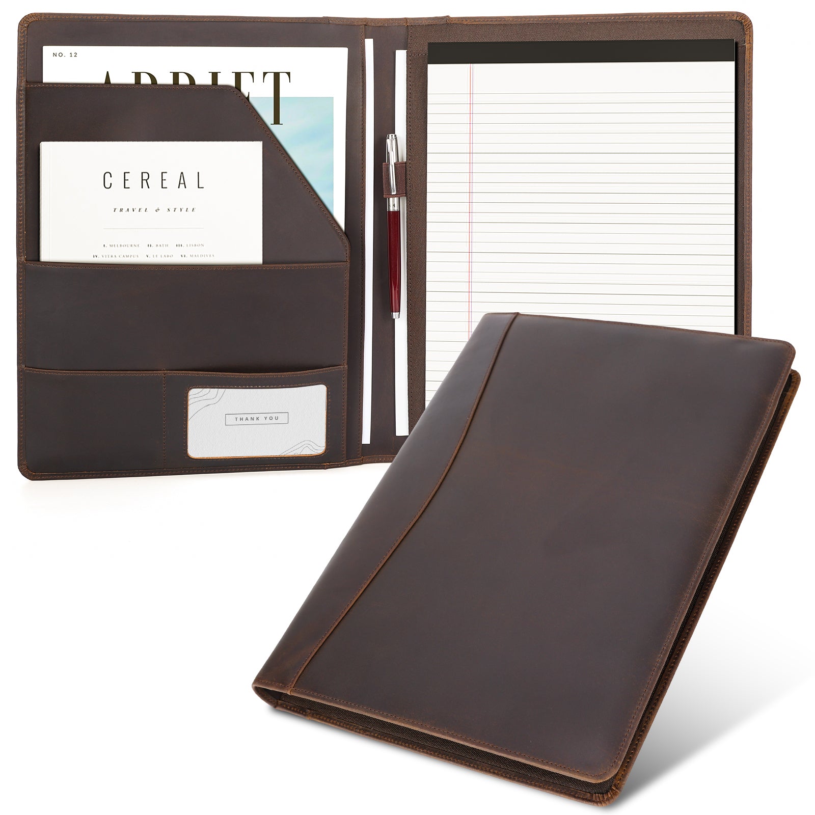 Polare Full Grain Leather Portfolio Business Padfolio Cover