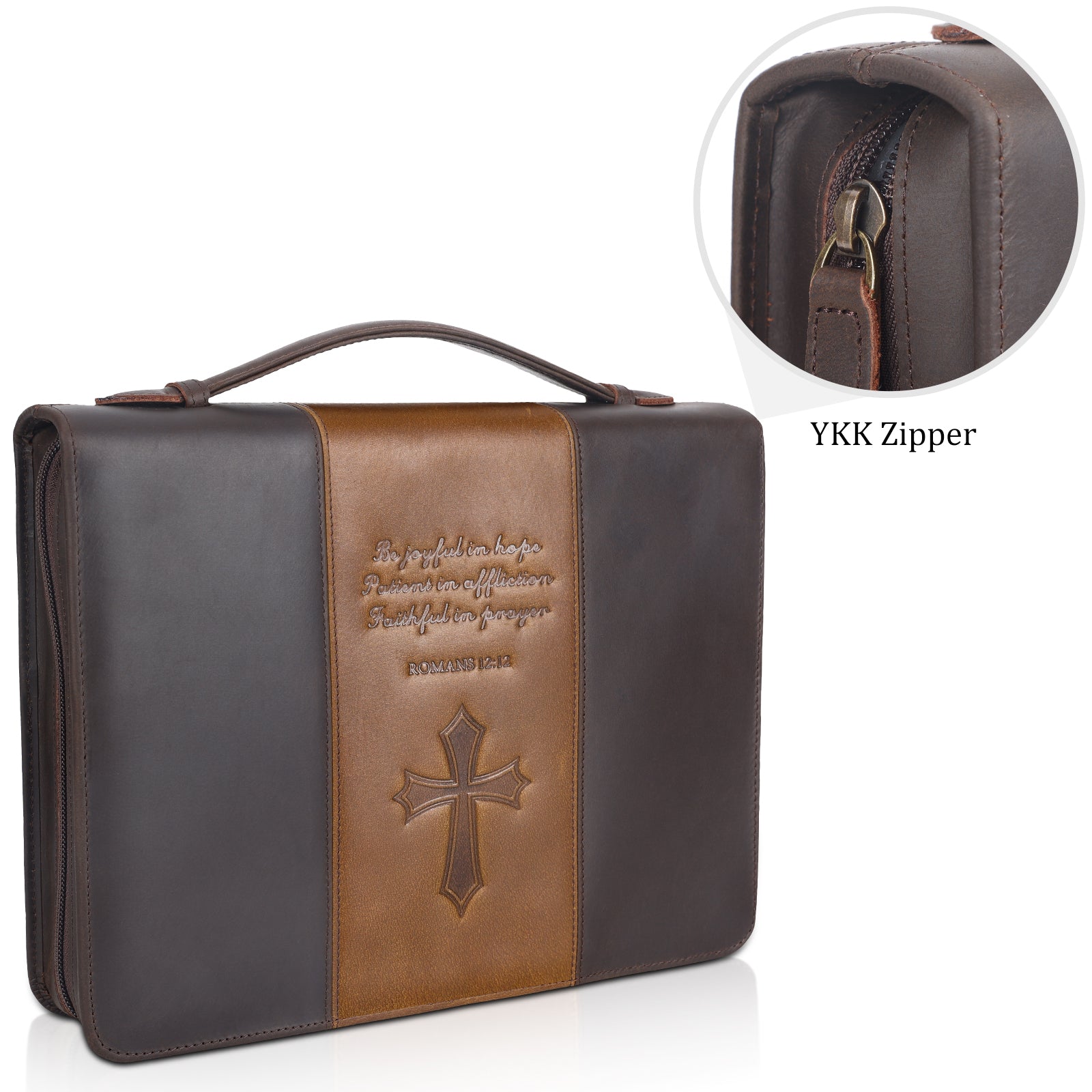 Leather Bible Case Book Protective Holder Bible Cover (YKK Zipper)