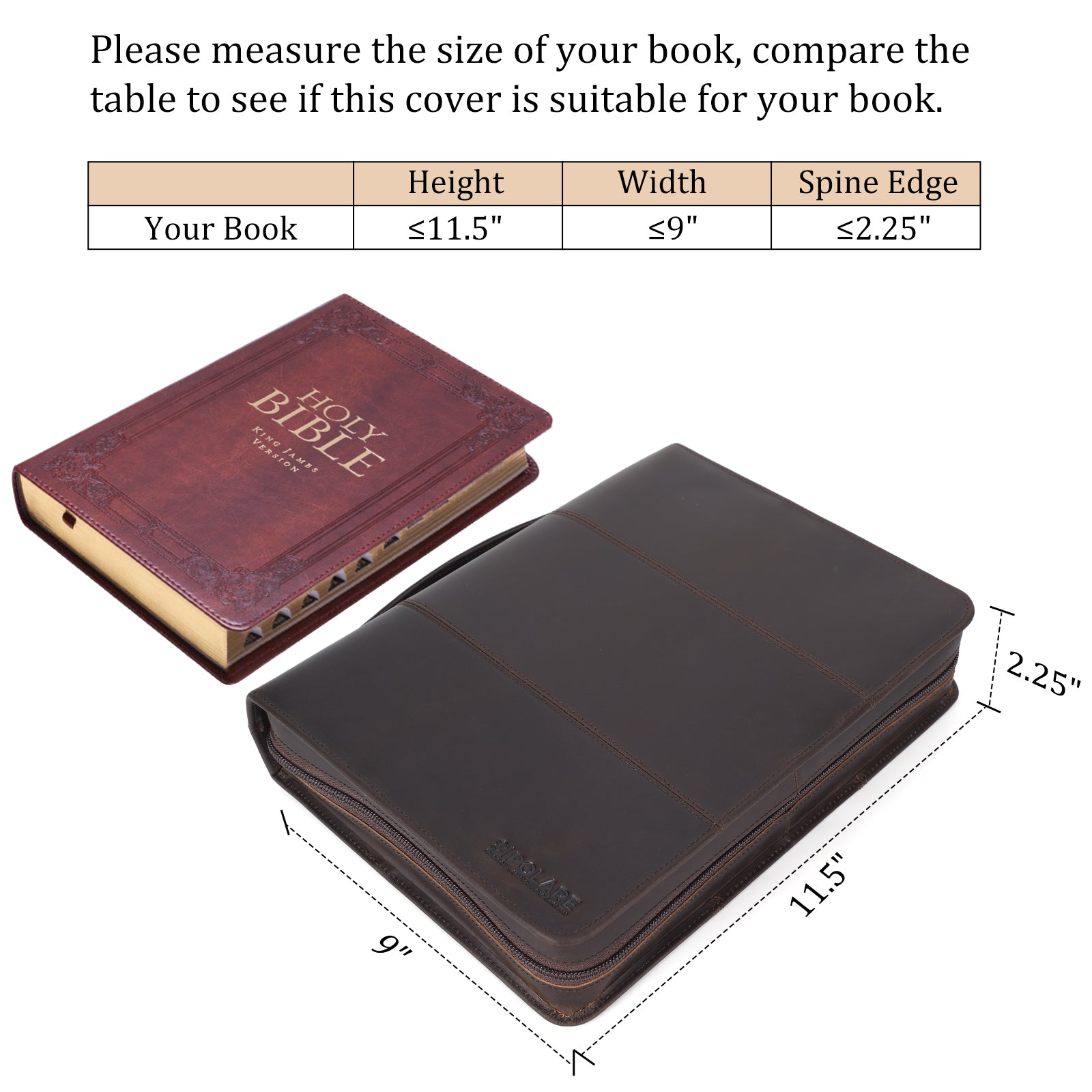 Polare Full Grain Leather Bible Case Book Protective Holder Bible Cover Church Bag Christian Religious Carrying Organizer Portfolio