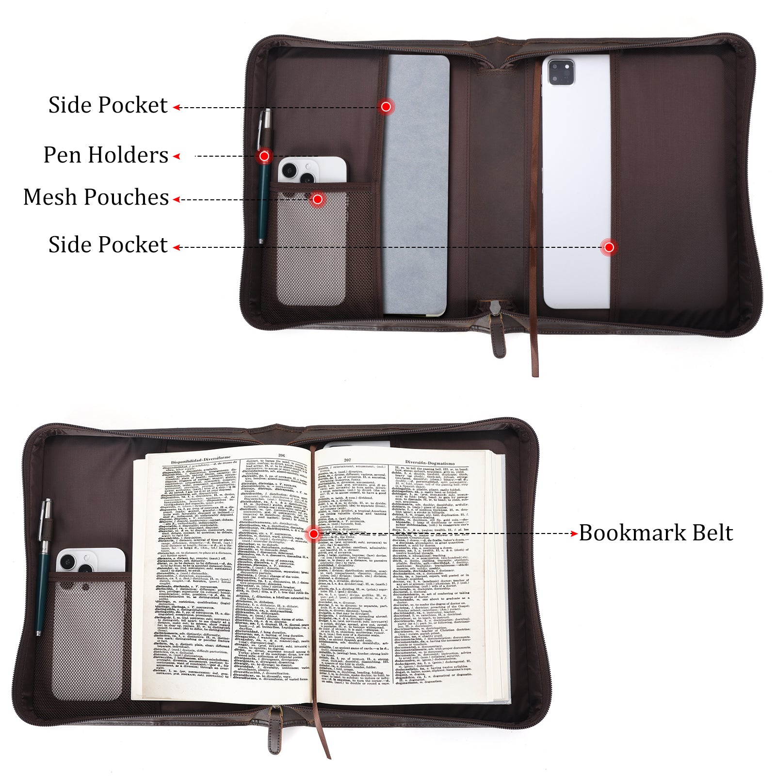 Polare Full Grain Leather Bible Case Book Protective Holder Bible Cover Church Bag Christian Religious Carrying Organizer Portfolio