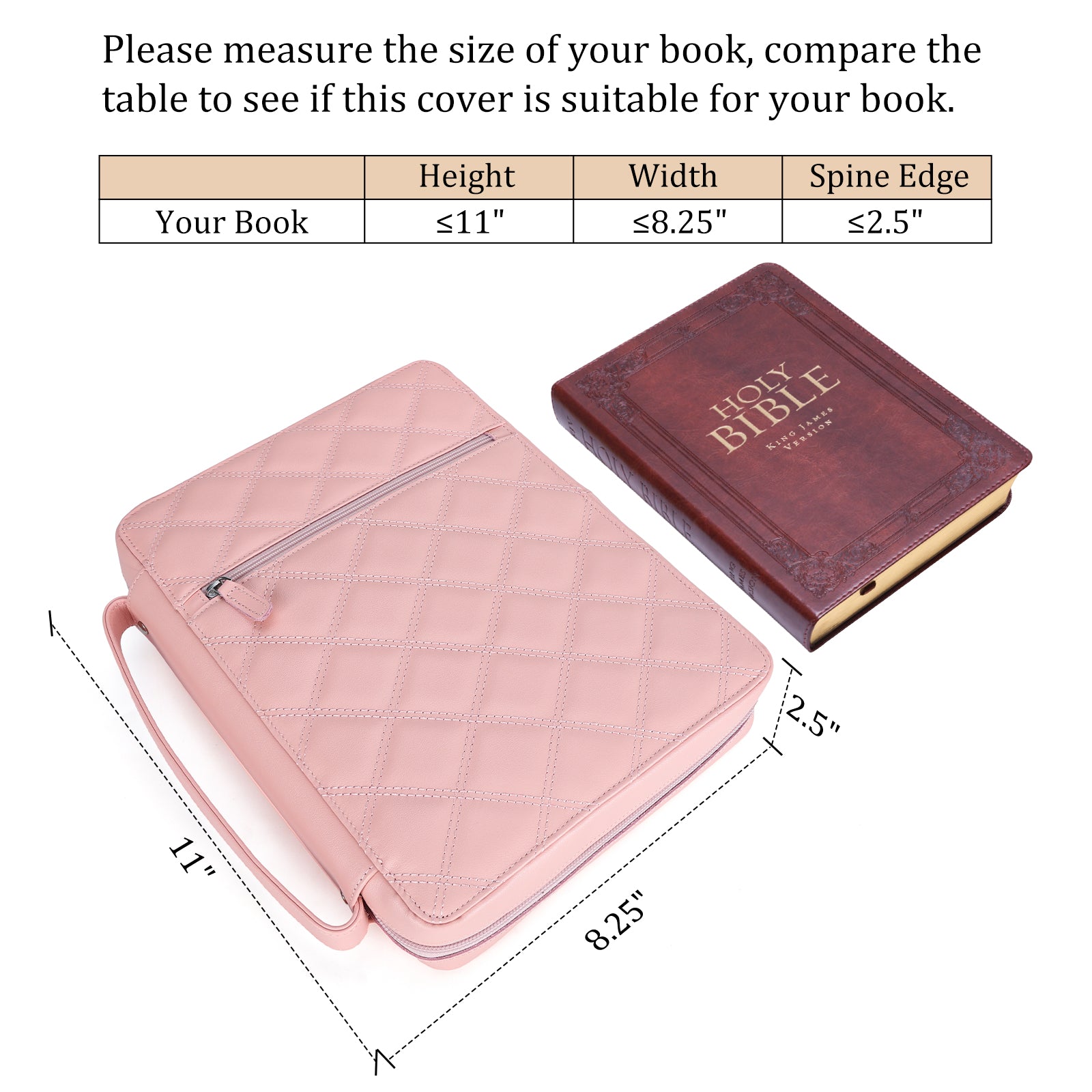 Cowhide Leather Bible Cover Church Bag for Women (Dimension)