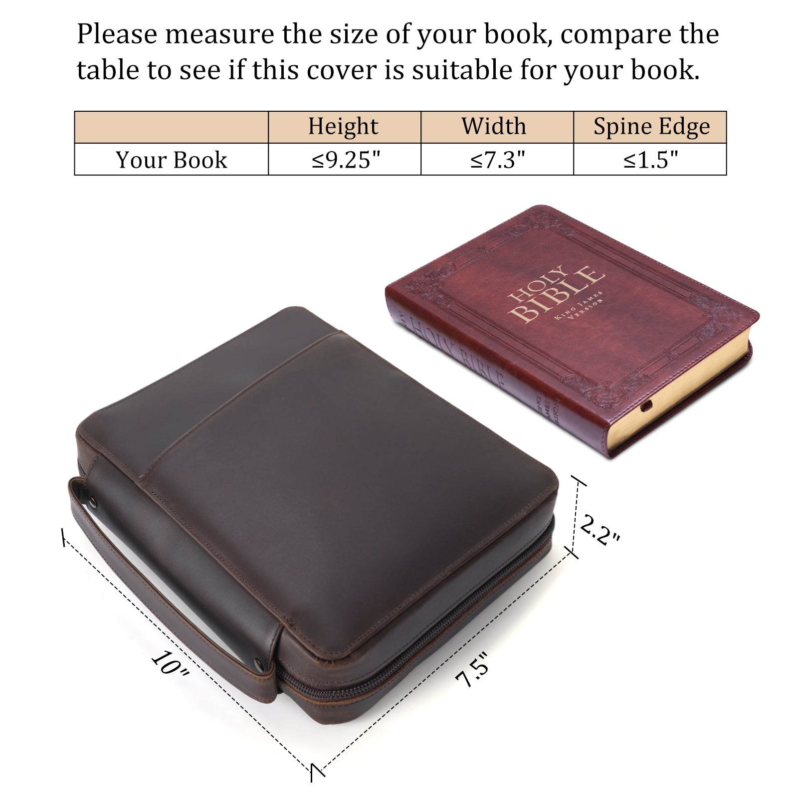 Full Grain Leather Bible Cover Church Bag (Dark Brown,Dimension)