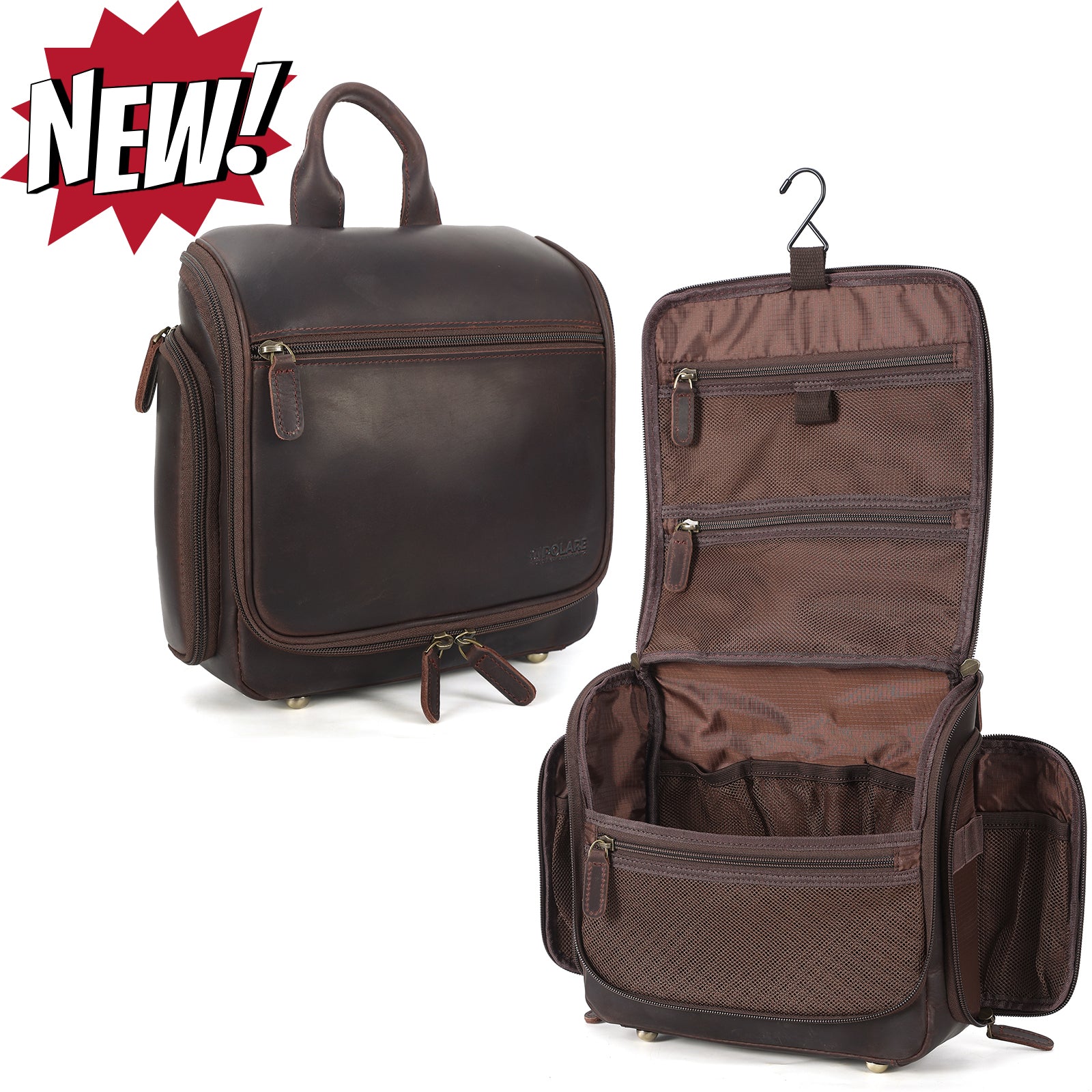 Leather Toiletry Bag Travel Hanging Shaving Kit Organizer Case
